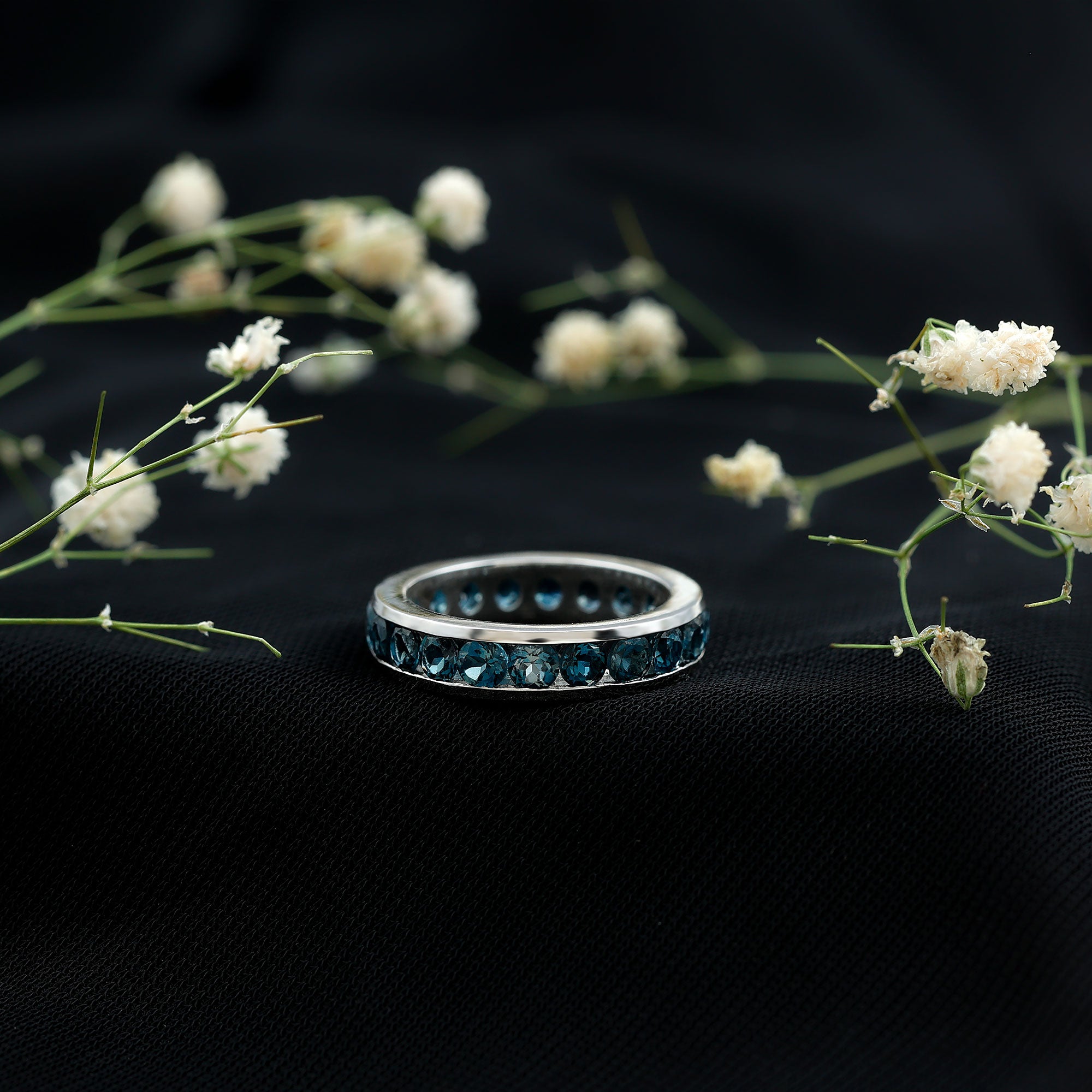 London Blue Topaz Full Eternity Ring in Channel Setting AAA - Rosec Jewels