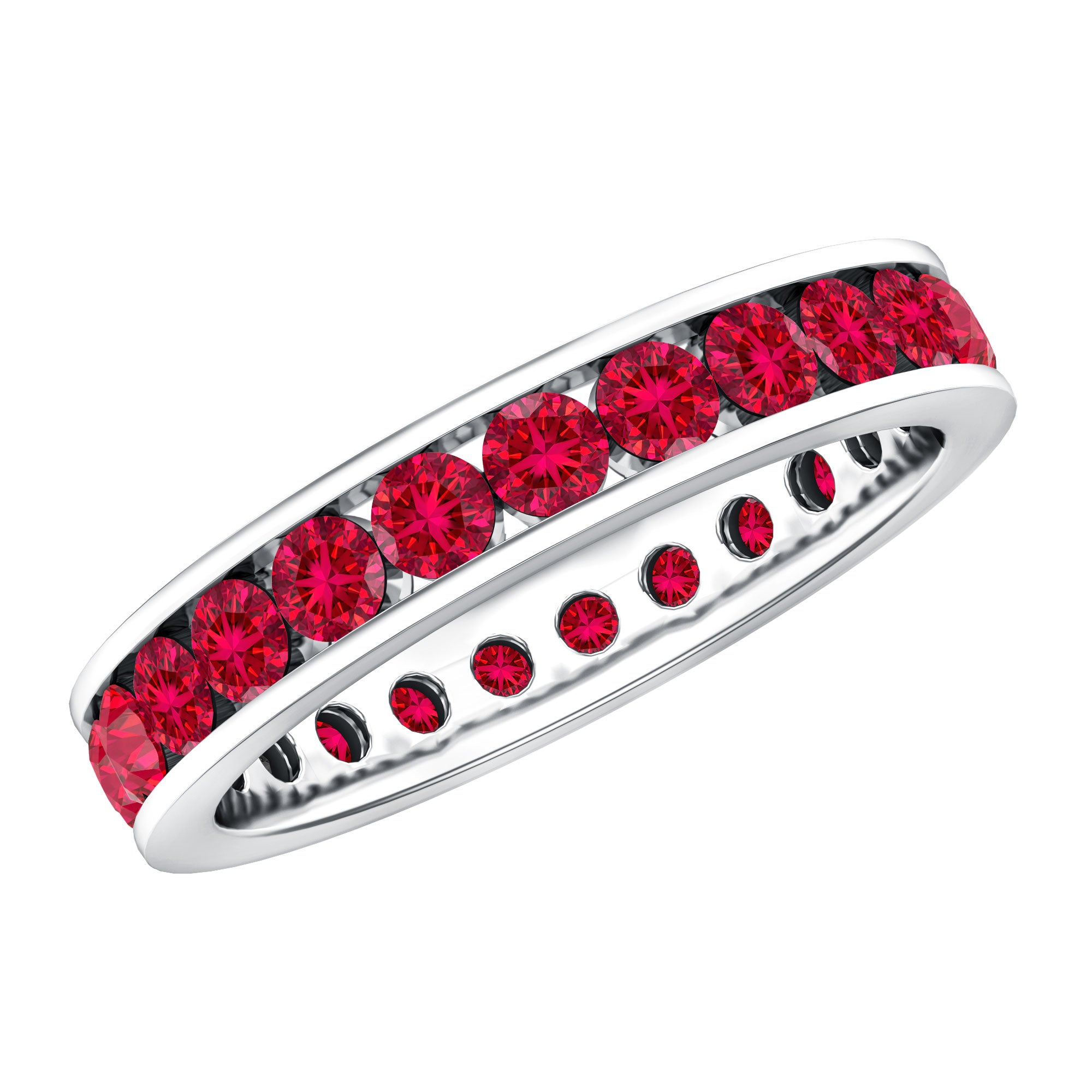 Round Created Ruby Full Eternity Ring in Channel Setting AAAA - Rosec Jewels