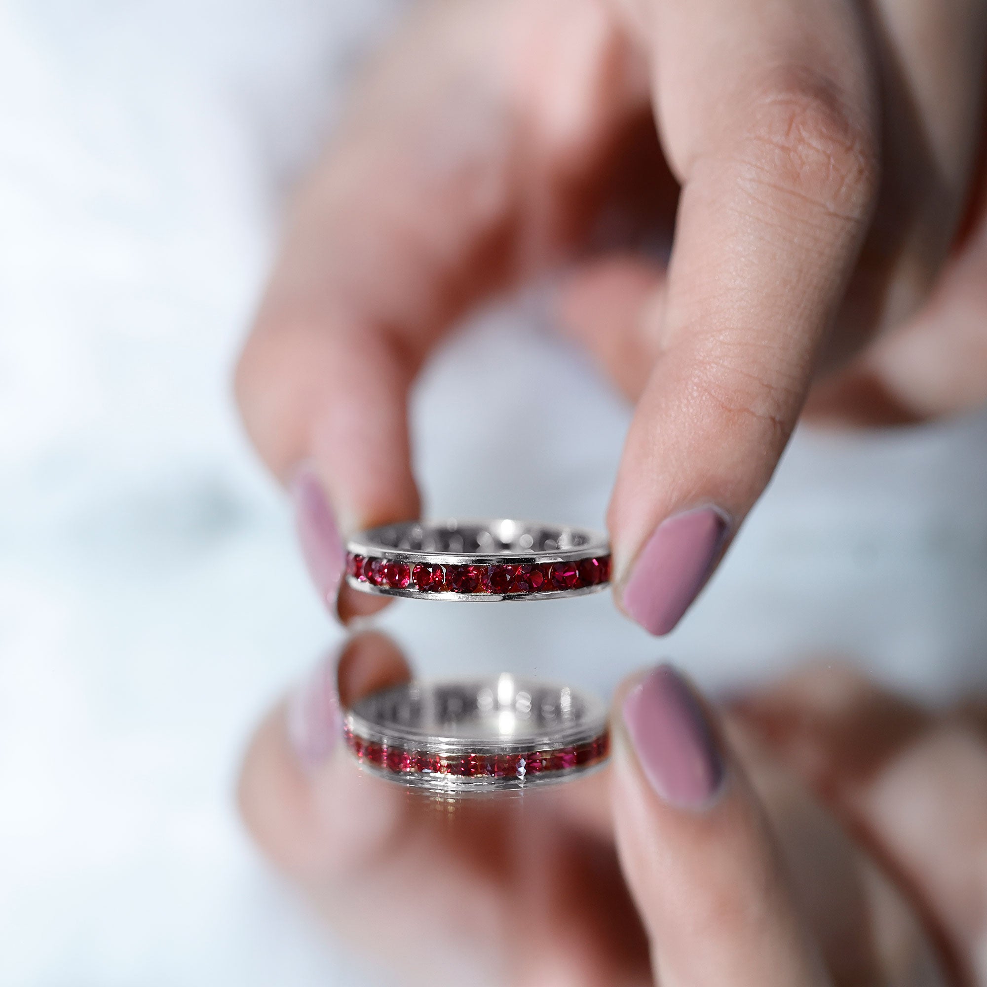 Round Created Ruby Full Eternity Ring in Channel Setting AAAA - Rosec Jewels