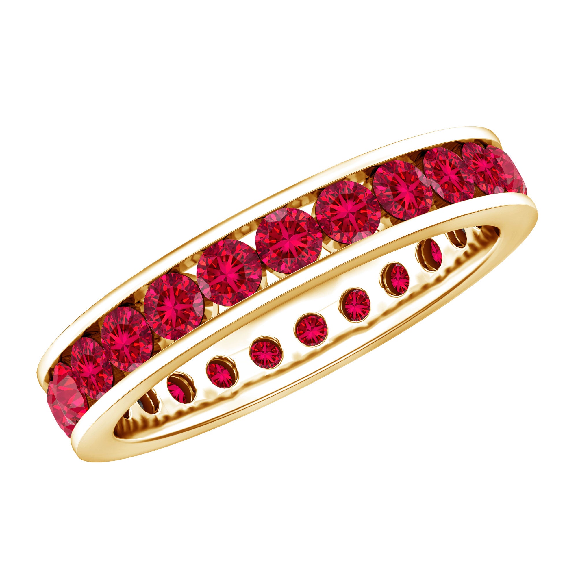 Round Created Ruby Full Eternity Ring in Channel Setting AAAA - Rosec Jewels