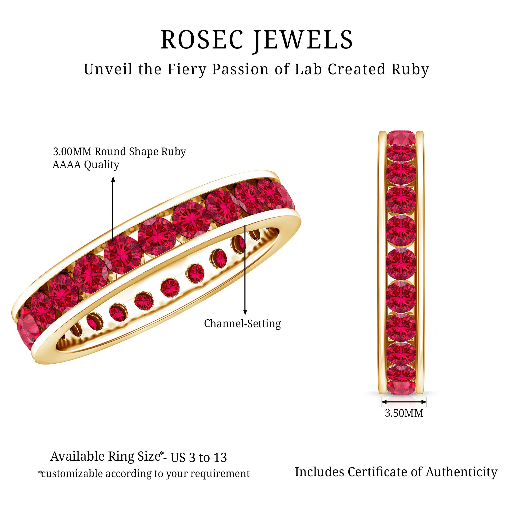 Round Created Ruby Full Eternity Ring in Channel Setting AAAA - Rosec Jewels