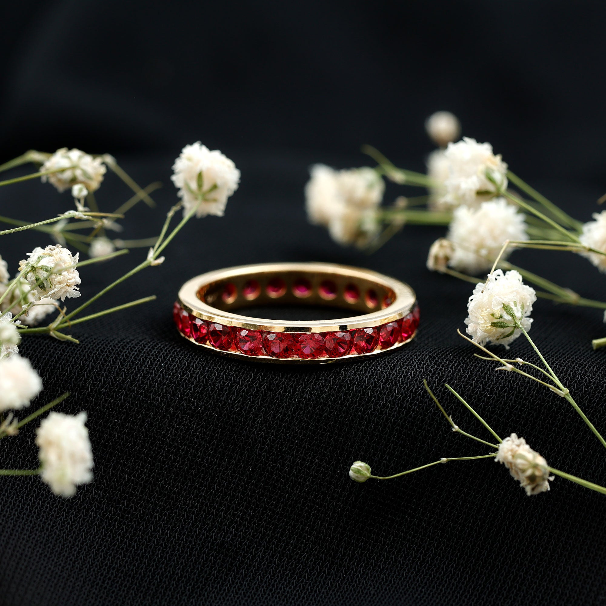 Round Created Ruby Full Eternity Ring in Channel Setting AAAA - Rosec Jewels
