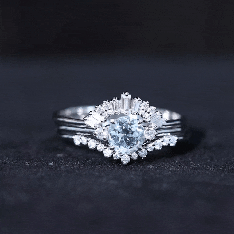 Real Aquamarine Designer Trio Wedding Ring Set with Diamond AAA - Rosec Jewels