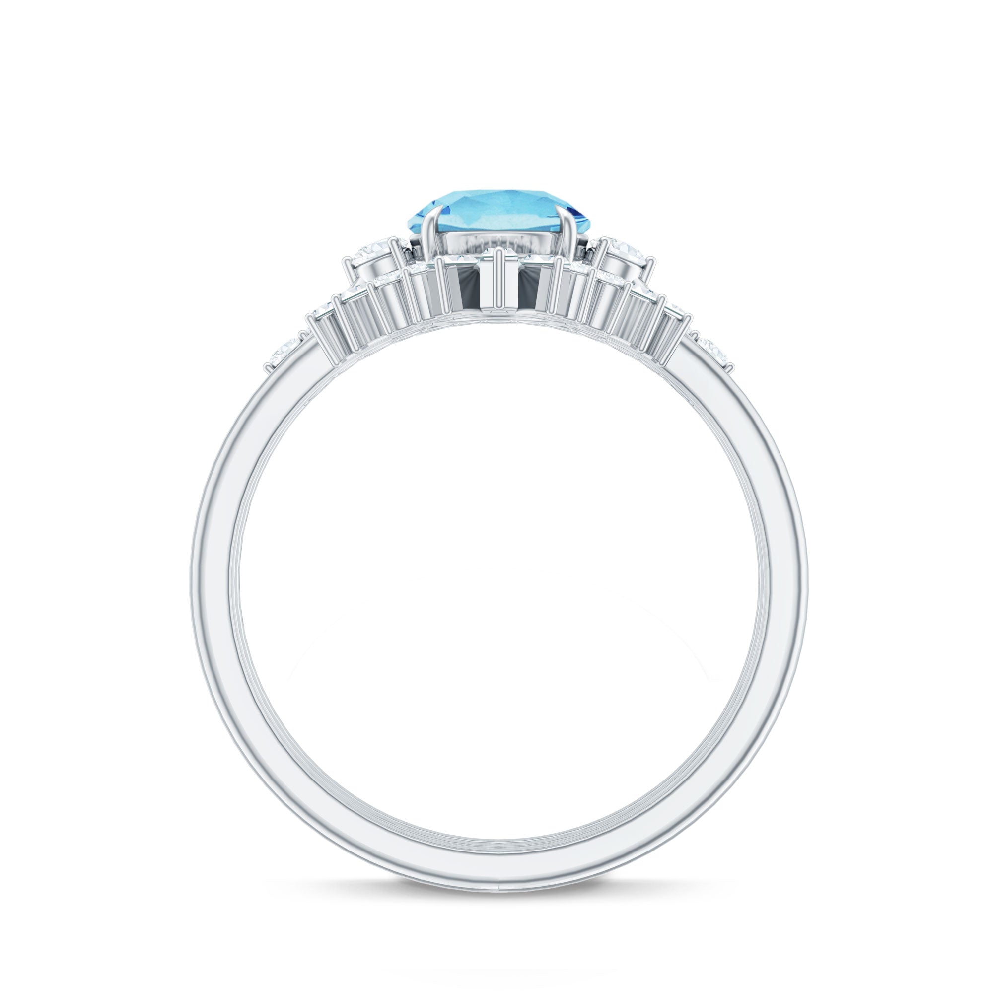 Real Aquamarine Designer Trio Wedding Ring Set with Diamond AAA - Rosec Jewels