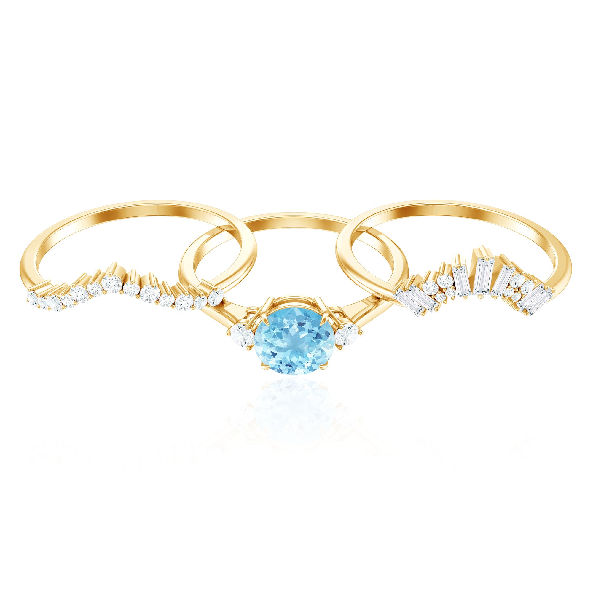 Real Aquamarine Designer Trio Wedding Ring Set with Diamond AAA - Rosec Jewels