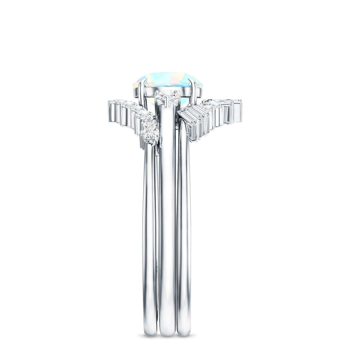 0.8 Carat Natural Ethiopian Rainbow Opal Diamond Wedding Bridal Ring Set of 3 AAA - Rosec Jewels