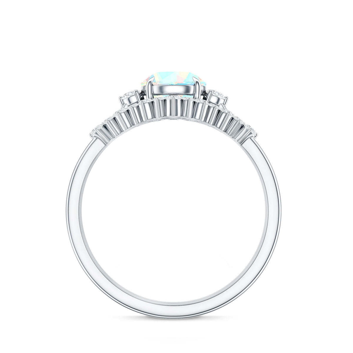 0.8 Carat Natural Ethiopian Rainbow Opal Diamond Wedding Bridal Ring Set of 3 AAA - Rosec Jewels