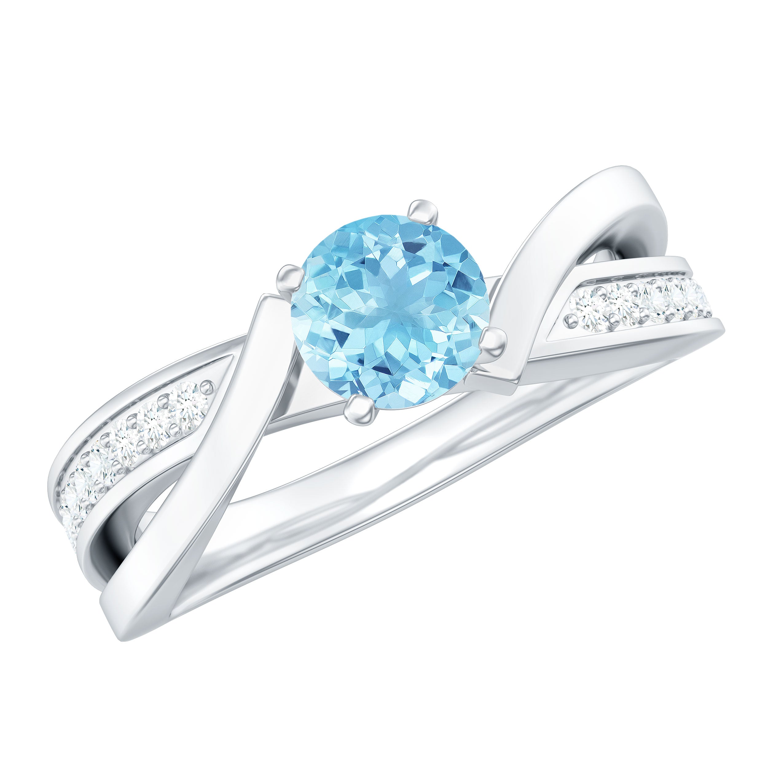 Rosec Jewels-Natural 0.8 Carat Aquamarine and Diamond Infinity Engagement Ring