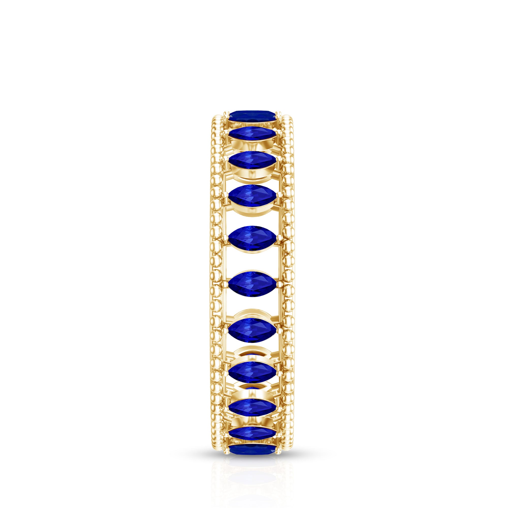 Marquise Cut Created Blue Sapphire Eternity Band with Beaded Detailing AAAA - Rosec Jewels