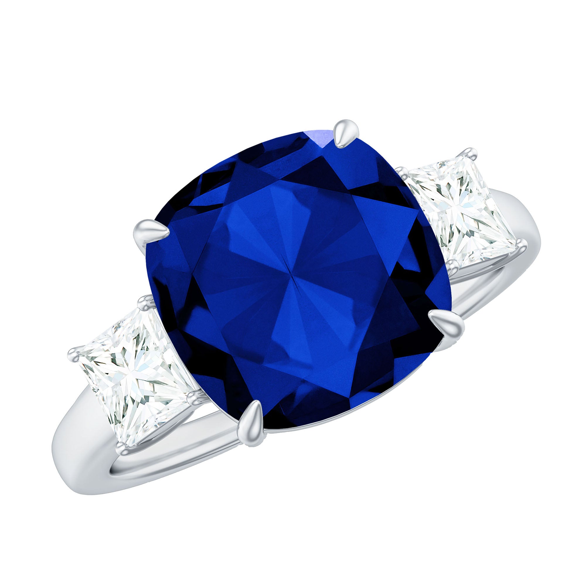 Certified 5.98 Carat Lab Grown Blue Sapphire Big Engagement Ring with Moissanite