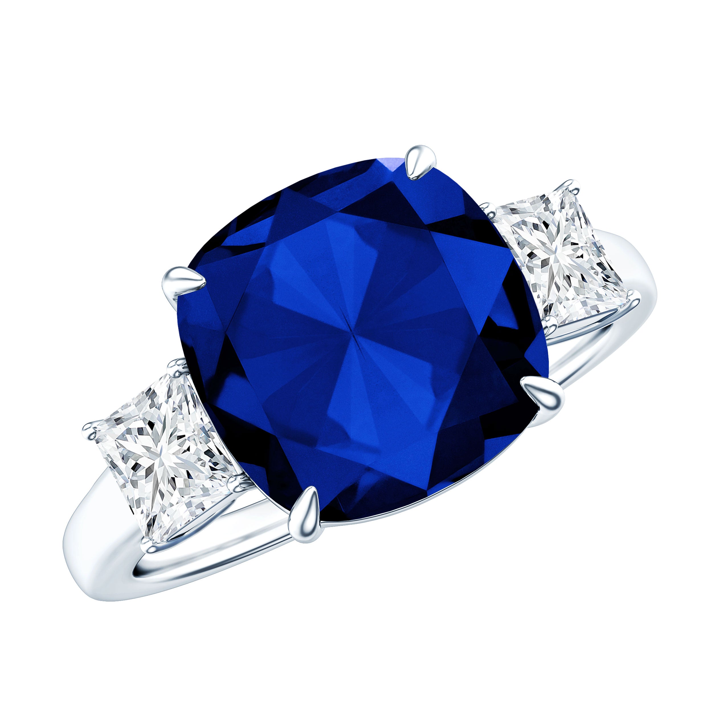 Certified 5.98 Carat Lab Grown Blue Sapphire Big Engagement Ring with Moissanite AAAA - Rosec Jewels