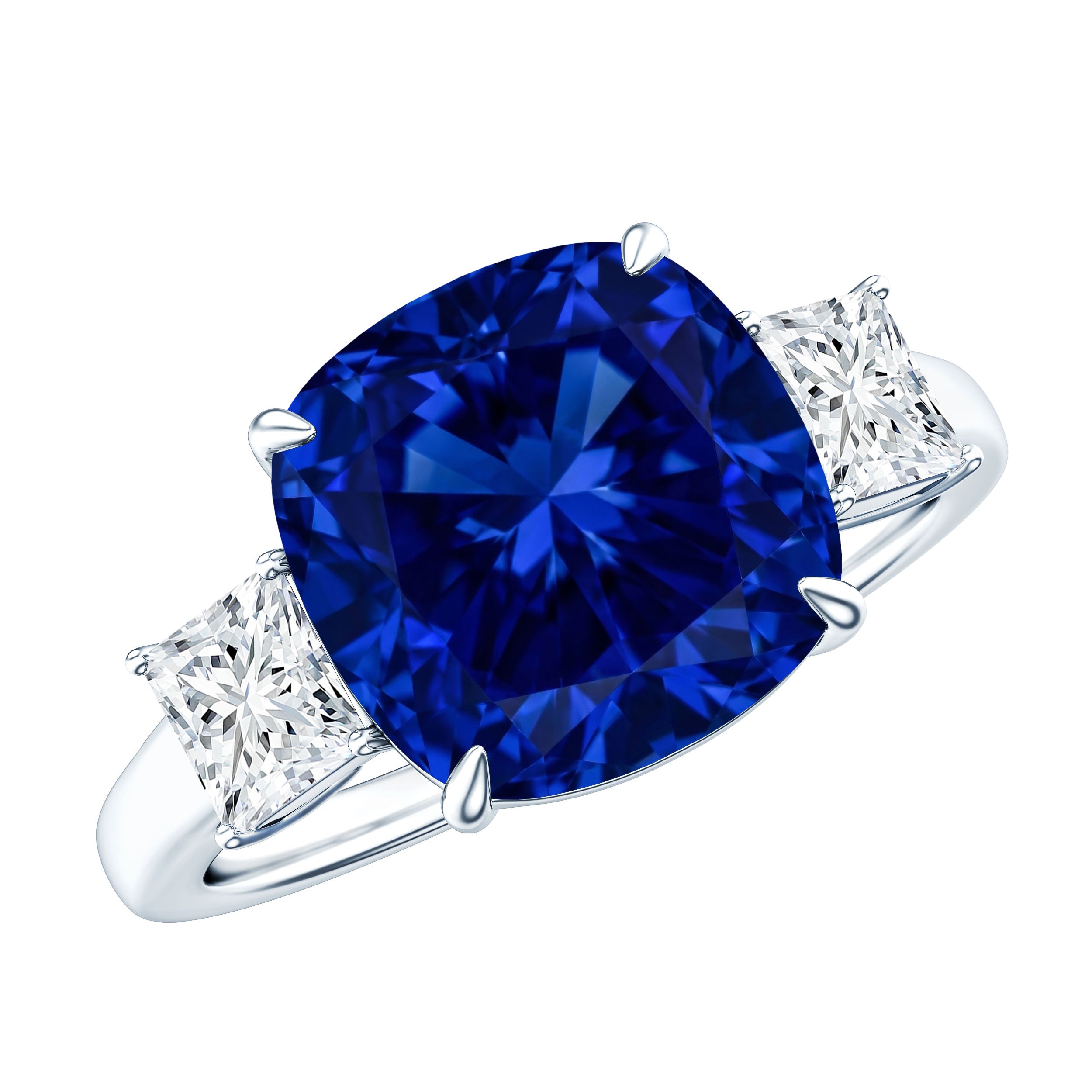 Certified 5.98 Carat Lab Grown Blue Sapphire Big Engagement Ring with Moissanite AAAA - Rosec Jewels