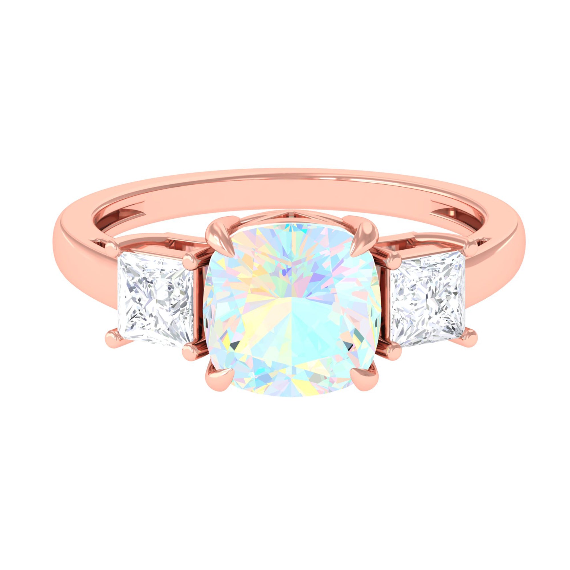 Cushion Ethiopian Opal Solitaire Engagement Ring with Princess Cut Moissanite Ethiopian Opal - ( AAA ) - Quality - Rosec Jewels