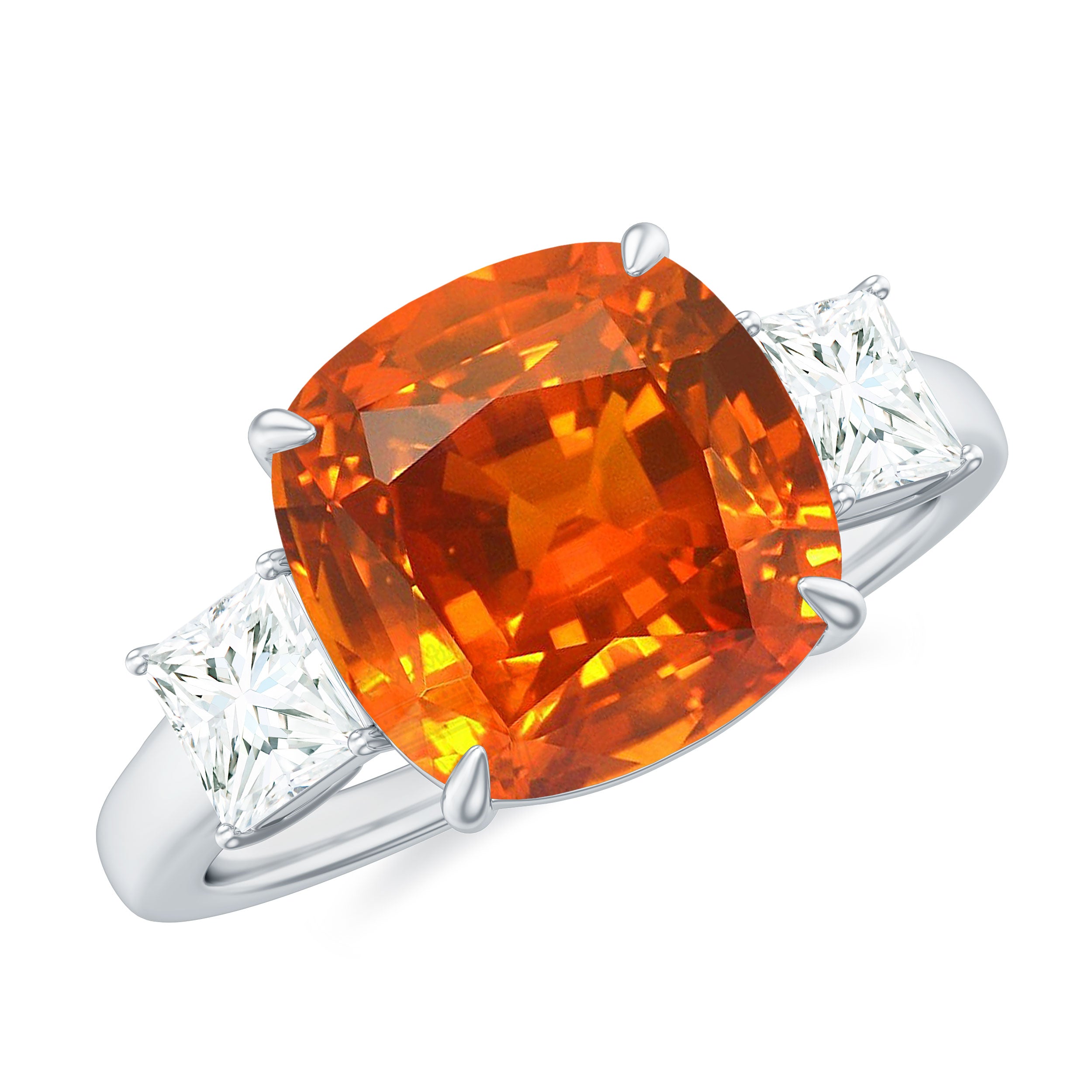 Created Orange Sapphire Engagement Ring with Moissanite