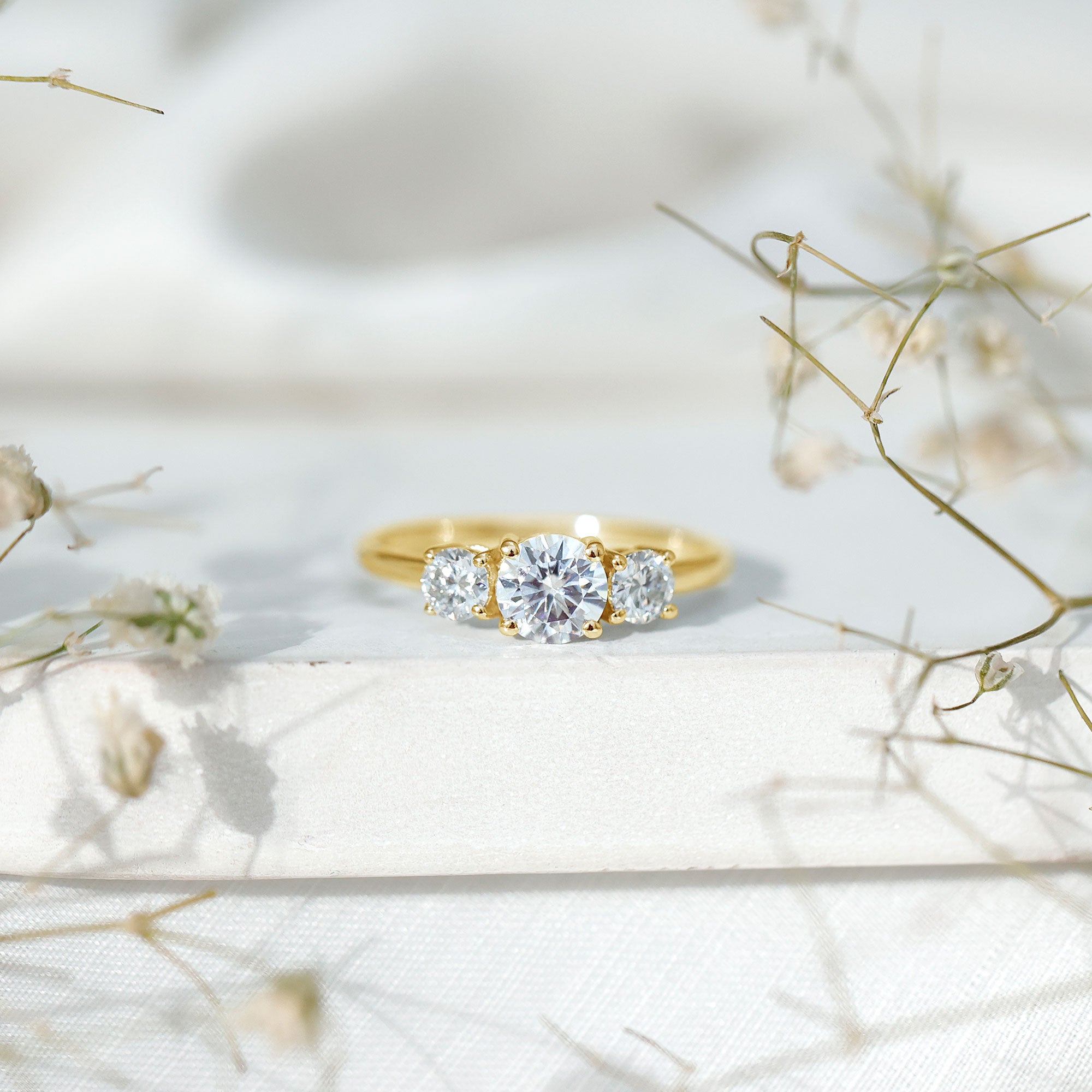 Certified Moissanite Three Stone Engagement Ring For Her D-VS1 - Rosec Jewels