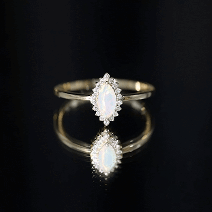 Ethiopian Opal 4x8mm Marquise Cut Engagement Ring with Diamond Halo AAA - Rosec Jewels