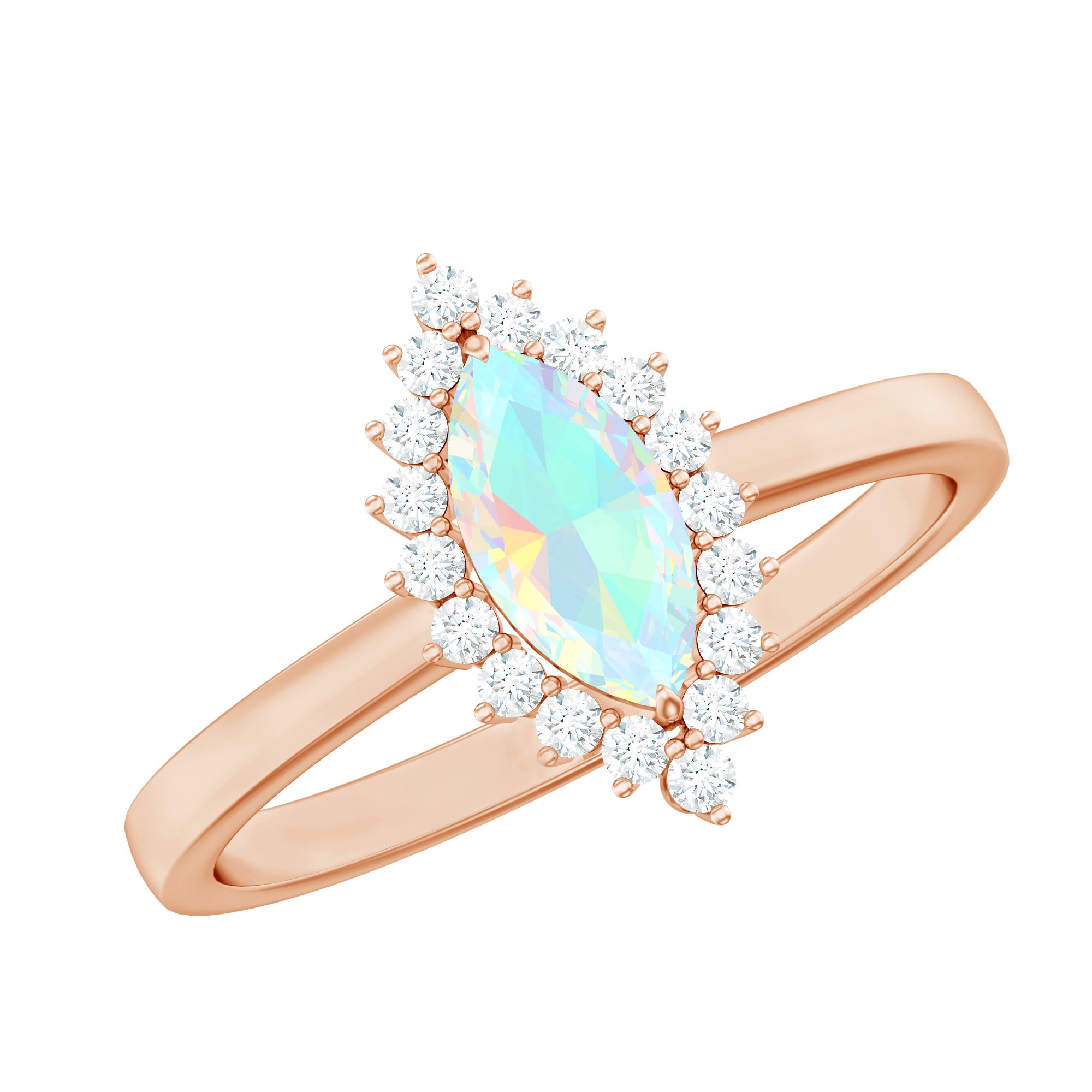 Ethiopian Opal 4x8mm Marquise Cut Engagement Ring with Diamond Halo AAA - Rosec Jewels