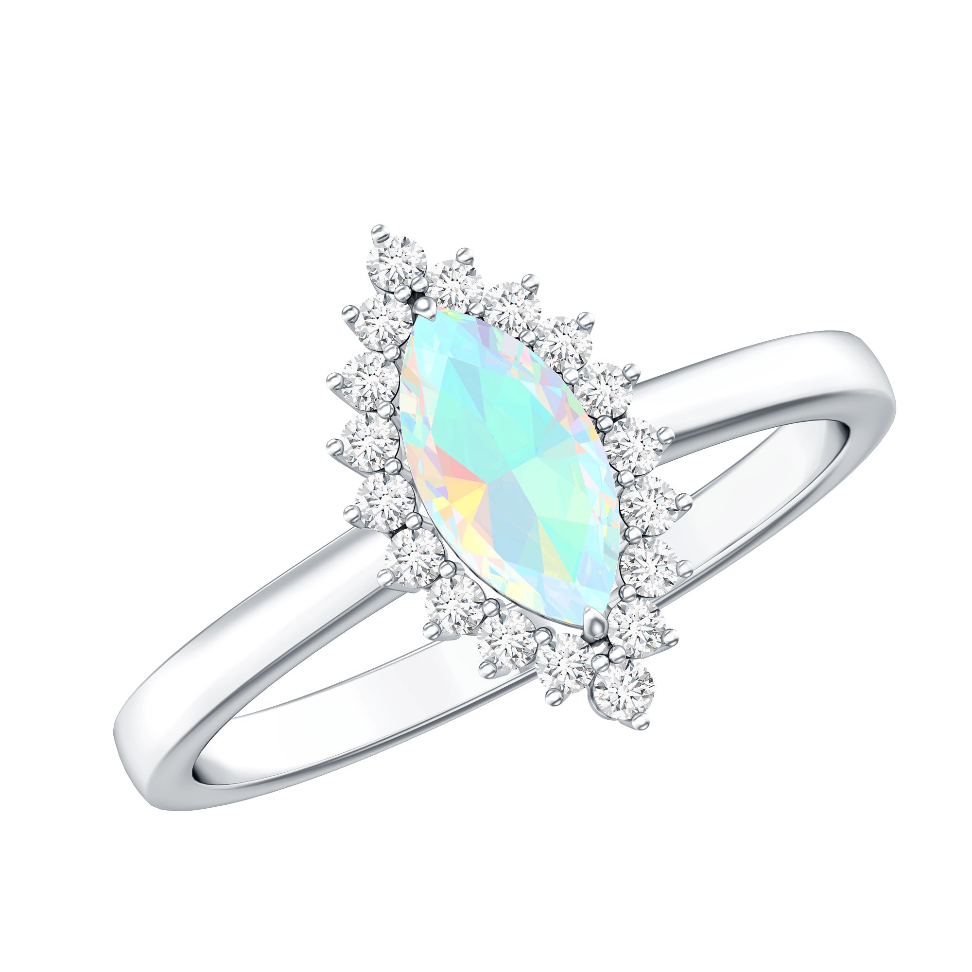 Ethiopian Opal 4x8mm Marquise Cut Engagement Ring with Diamond Halo AAA - Rosec Jewels