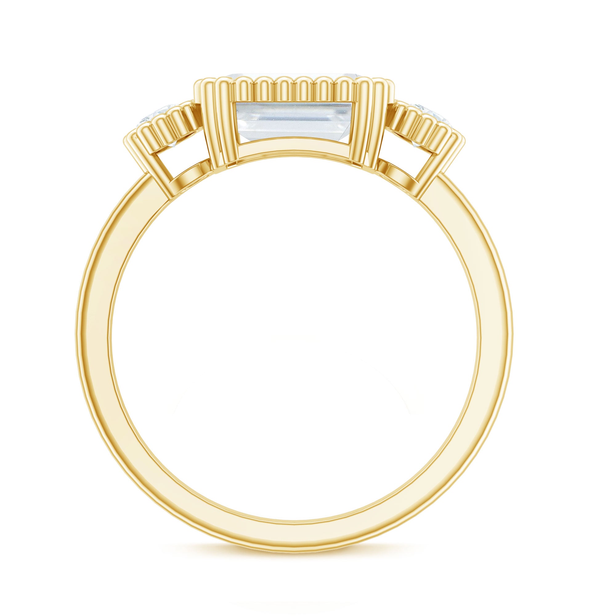 Emerald Cut Moissanite 3 Stone Engagement Ring in East West Style D-VS1 - Rosec Jewels