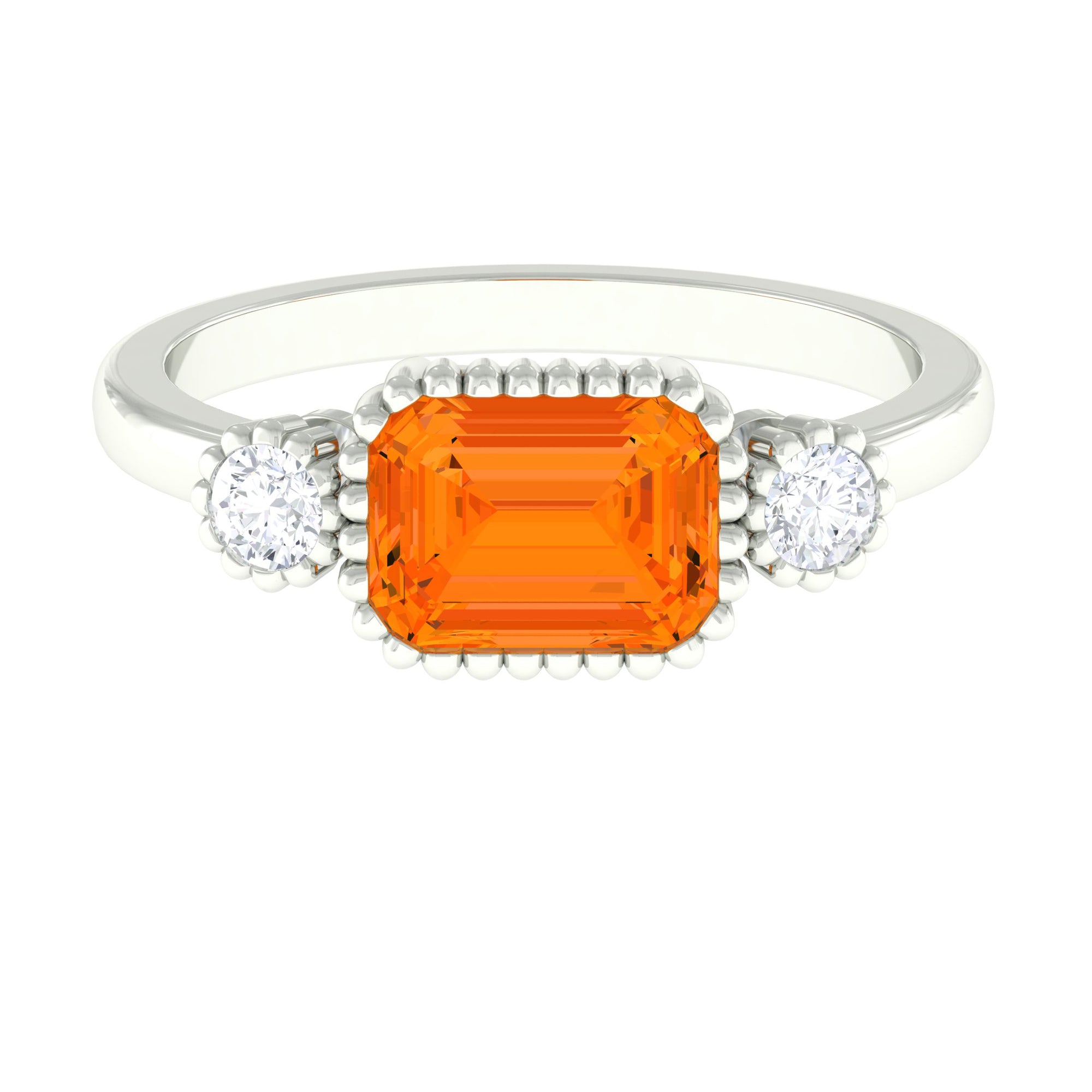 2 CT East West Fire Opal Engagement Ring with Diamond AAA - Rosec Jewels