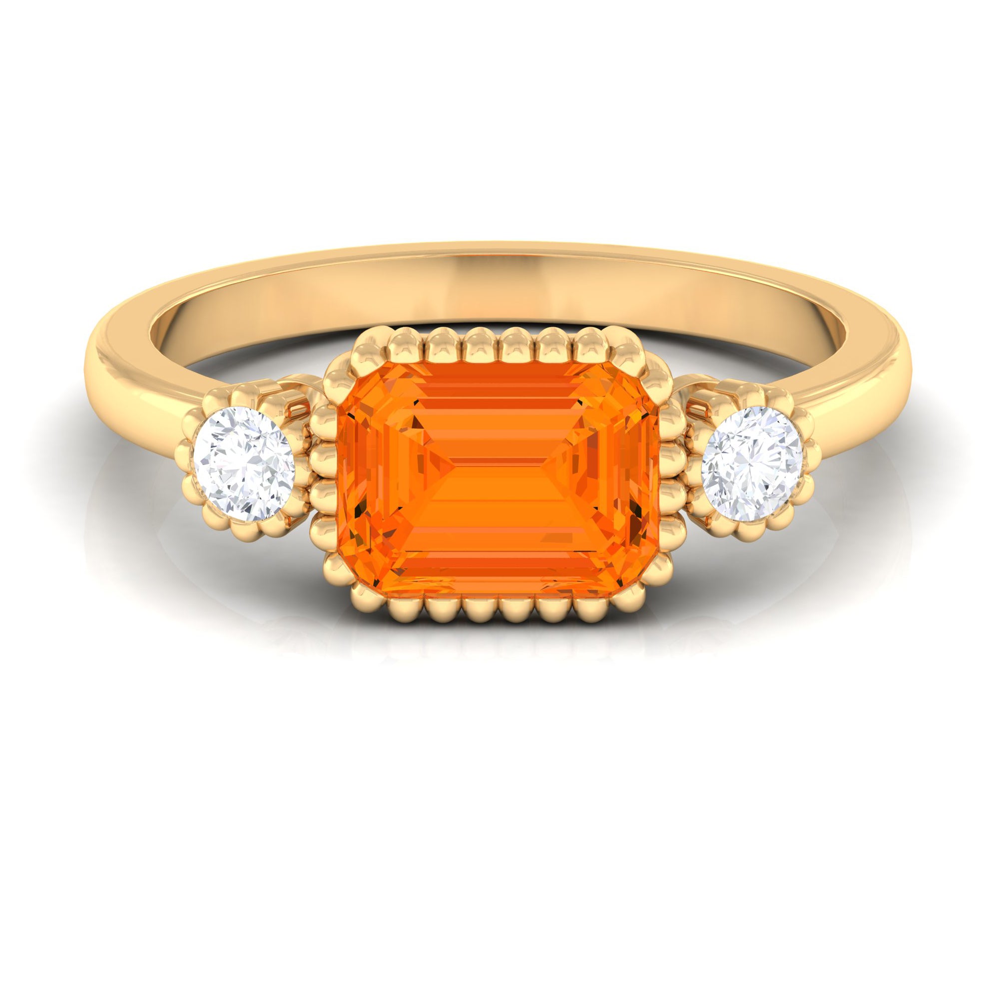 2 CT East West Fire Opal Engagement Ring with Diamond AAA - Rosec Jewels