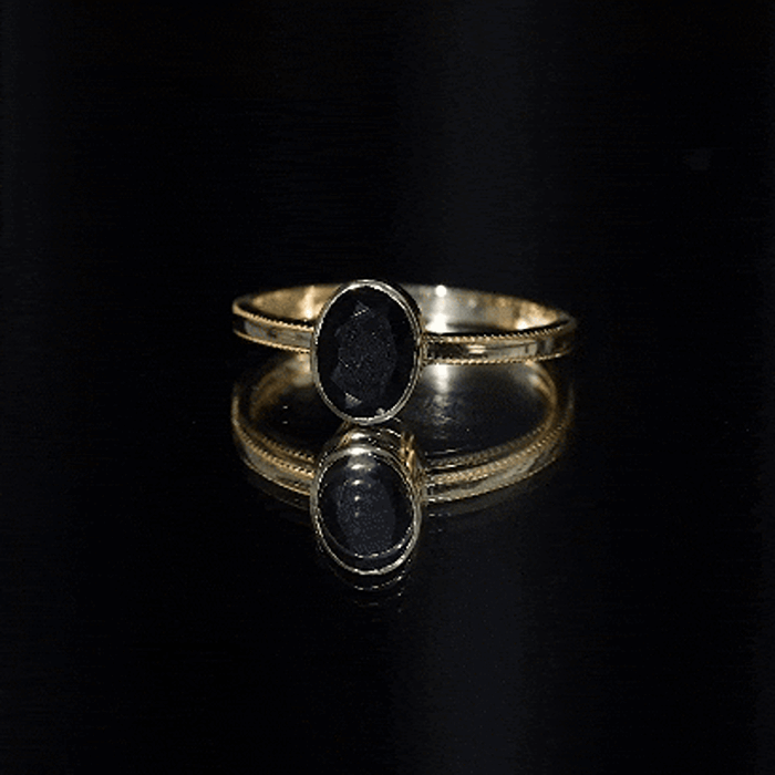 Simple Oval Cut Black Onyx Solitaire Ring in Bezel Setting AAA - Rosec Jewels