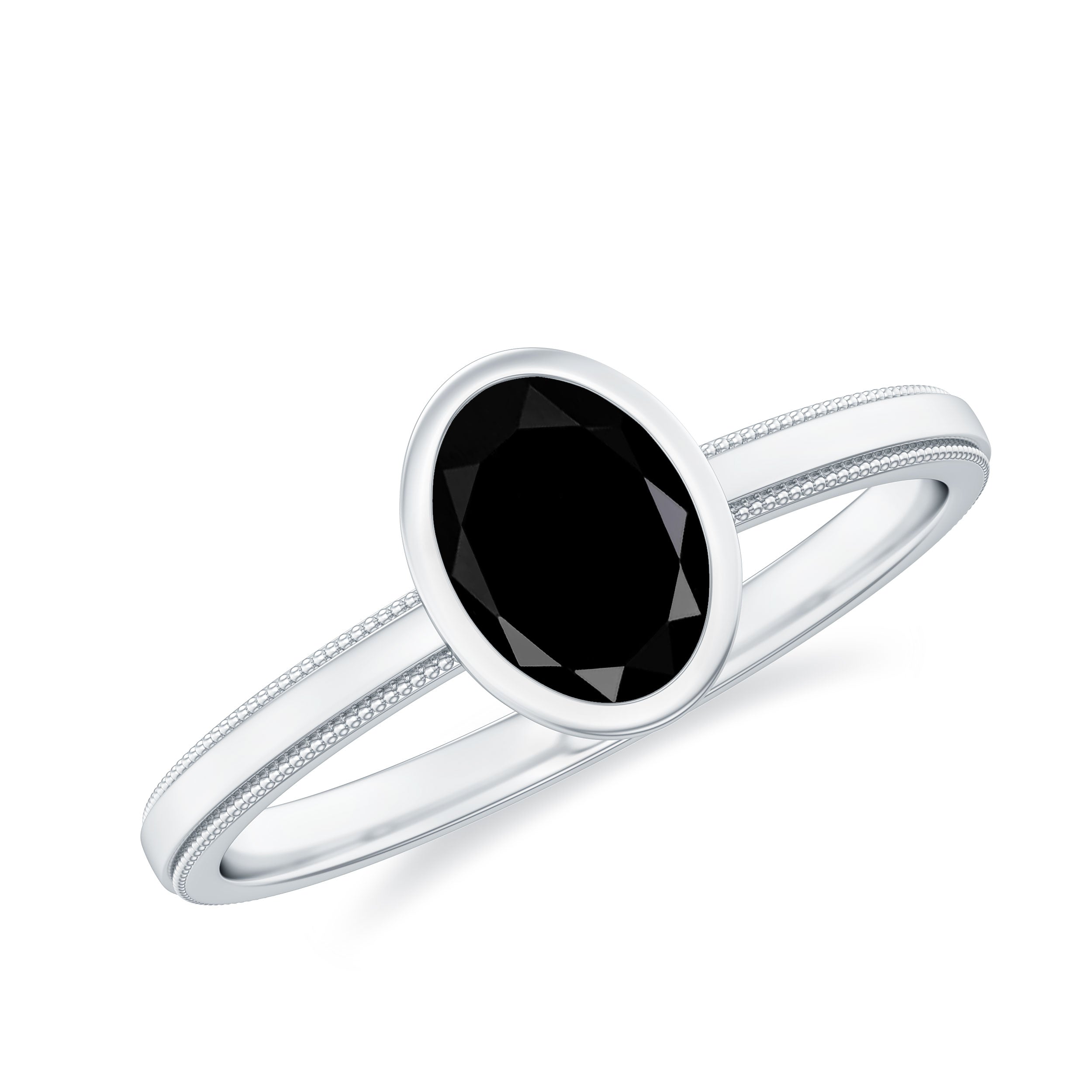 Simple Oval Cut Black Onyx Solitaire Ring in Bezel Setting AAA - Rosec Jewels