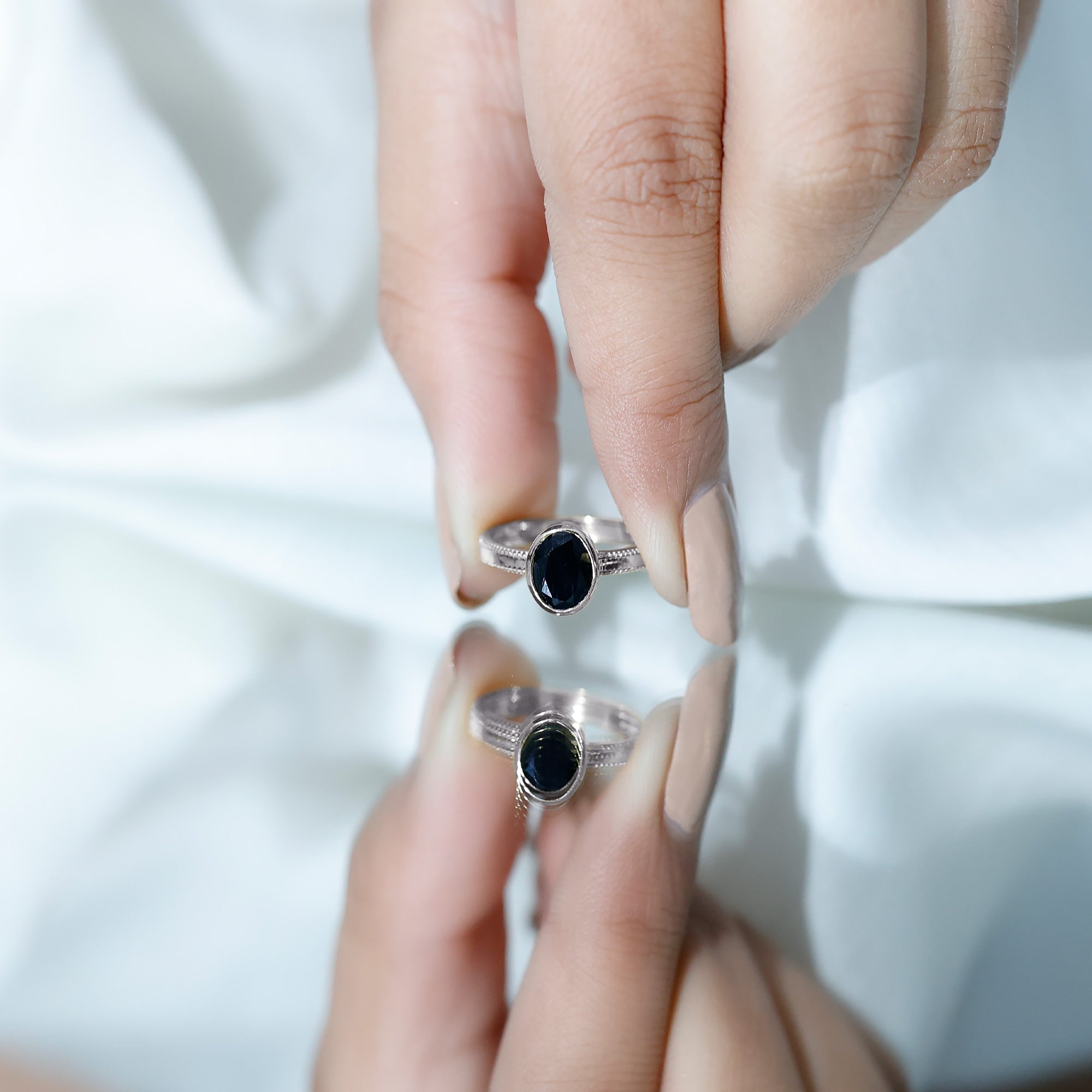 Simple Oval Cut Black Onyx Solitaire Ring in Bezel Setting AAA - Rosec Jewels