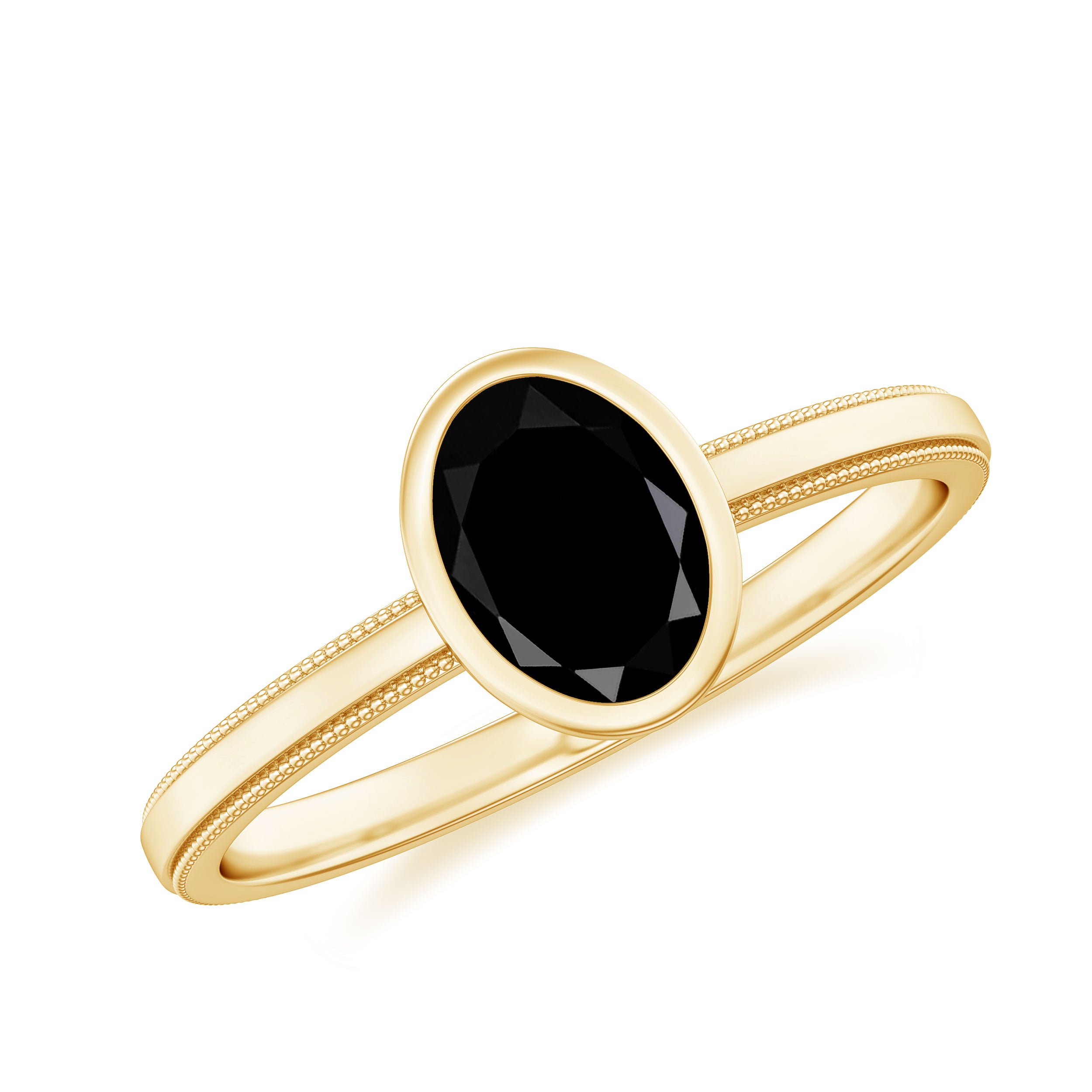 Simple Oval Cut Black Onyx Solitaire Ring in Bezel Setting AAA - Rosec Jewels