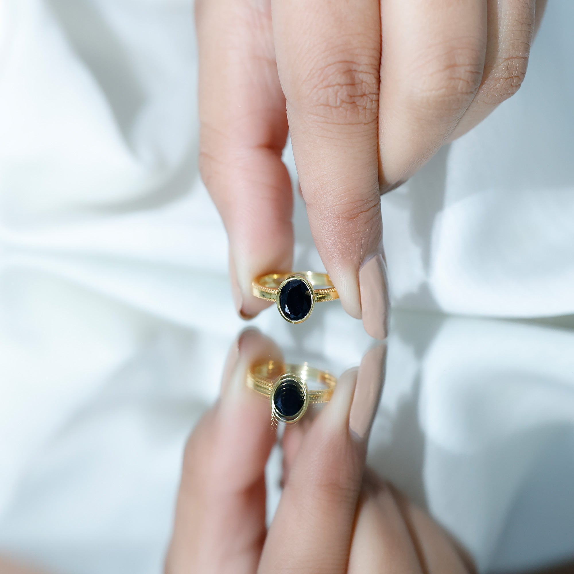 Simple Oval Cut Black Onyx Solitaire Ring in Bezel Setting AAA - Rosec Jewels