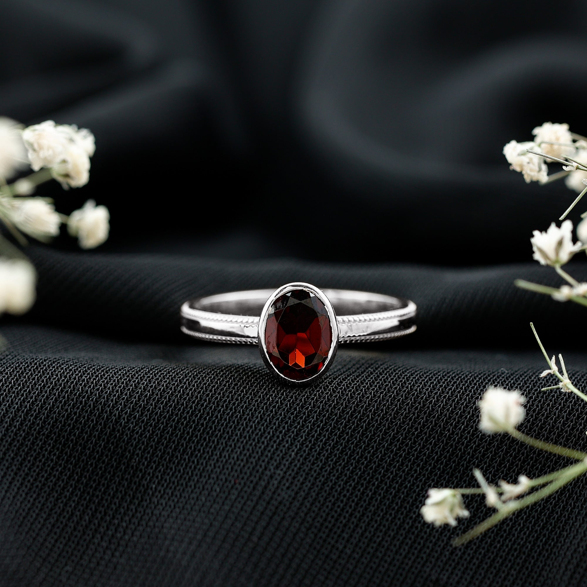 Certified Real Garnet Oval Engagement Ring in Bezel Setting AAA - Rosec Jewels