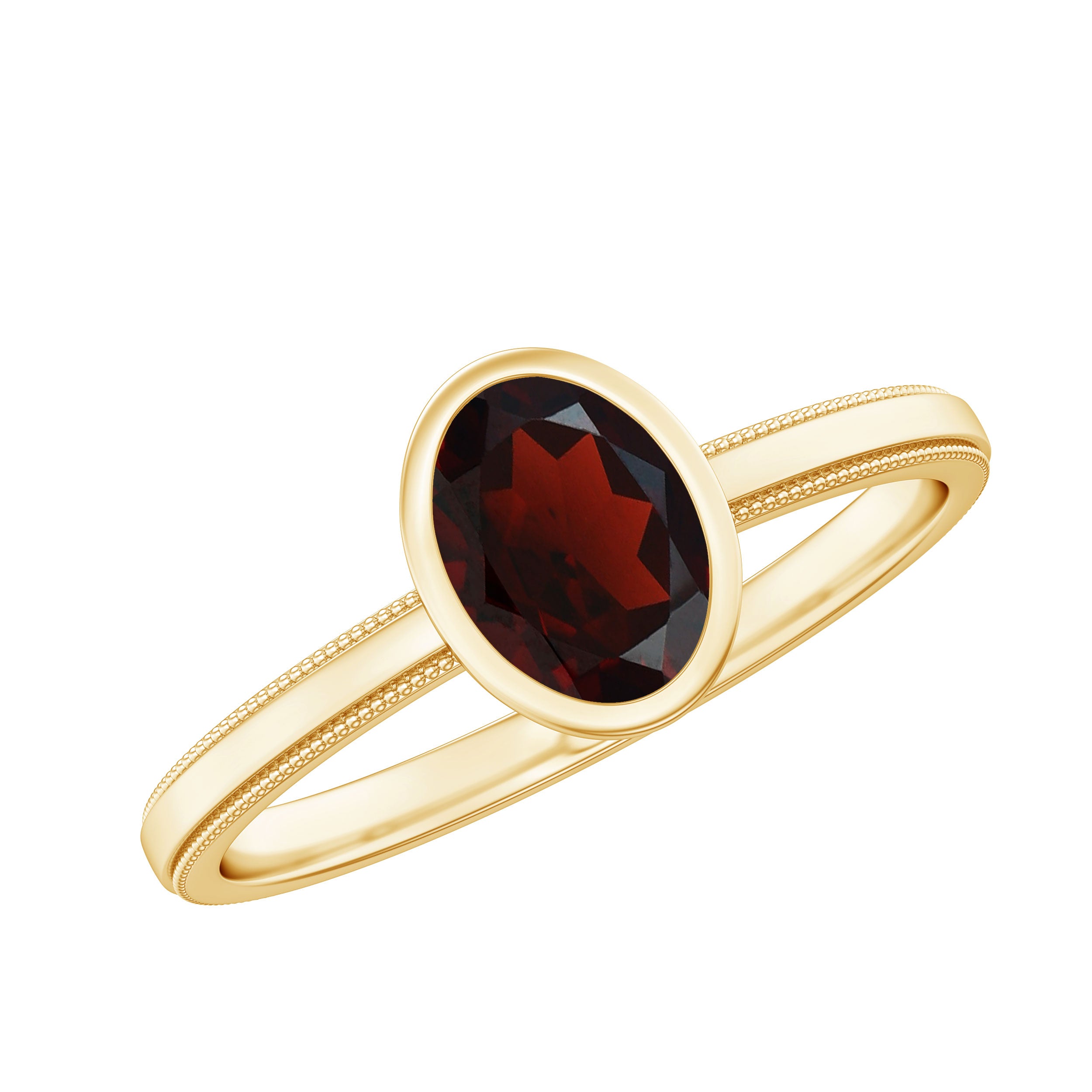 Certified Real Garnet Oval Engagement Ring in Bezel Setting AAA - Rosec Jewels