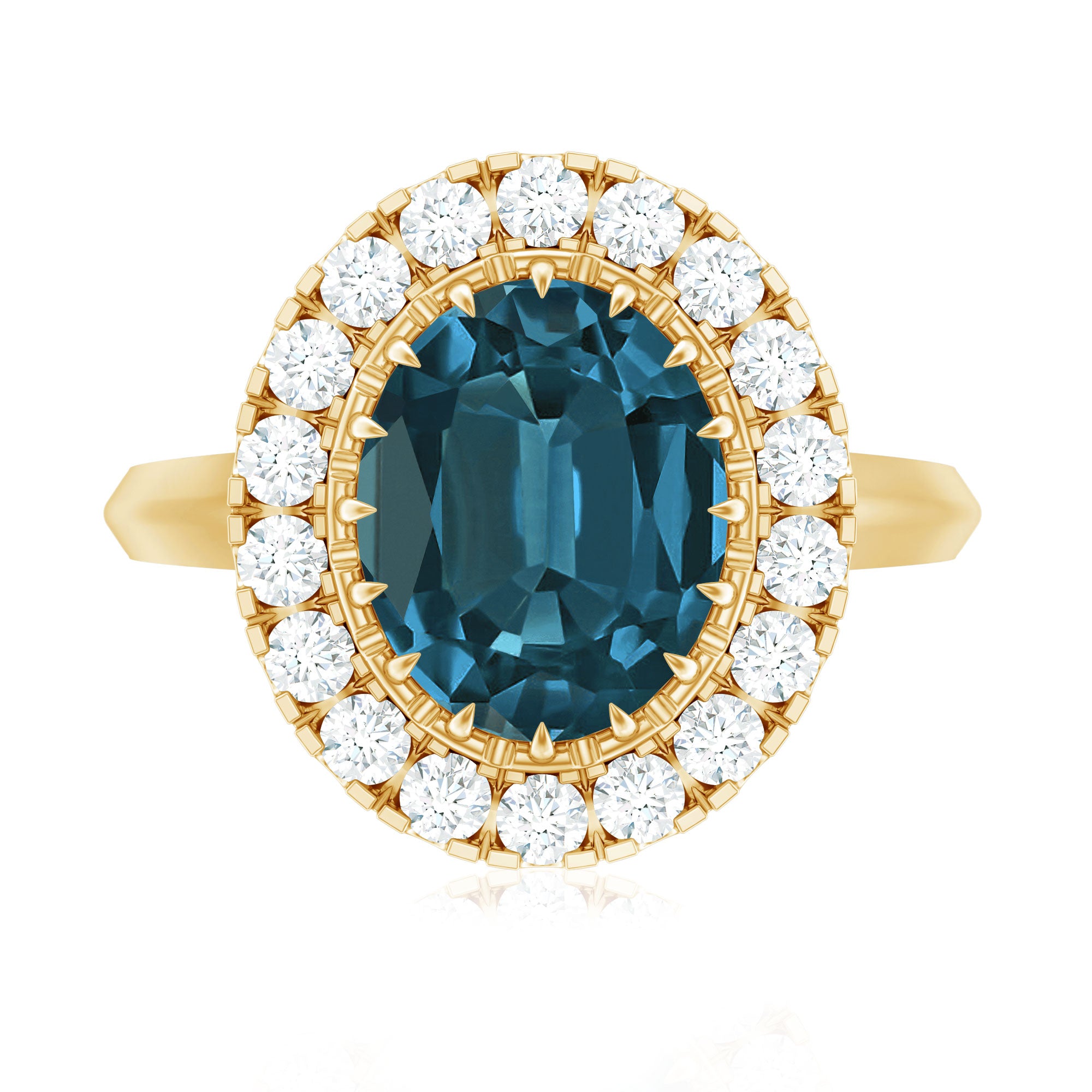 Genuine London Blue Topaz Statement Engagement Ring with Diamond AAA - Rosec Jewels