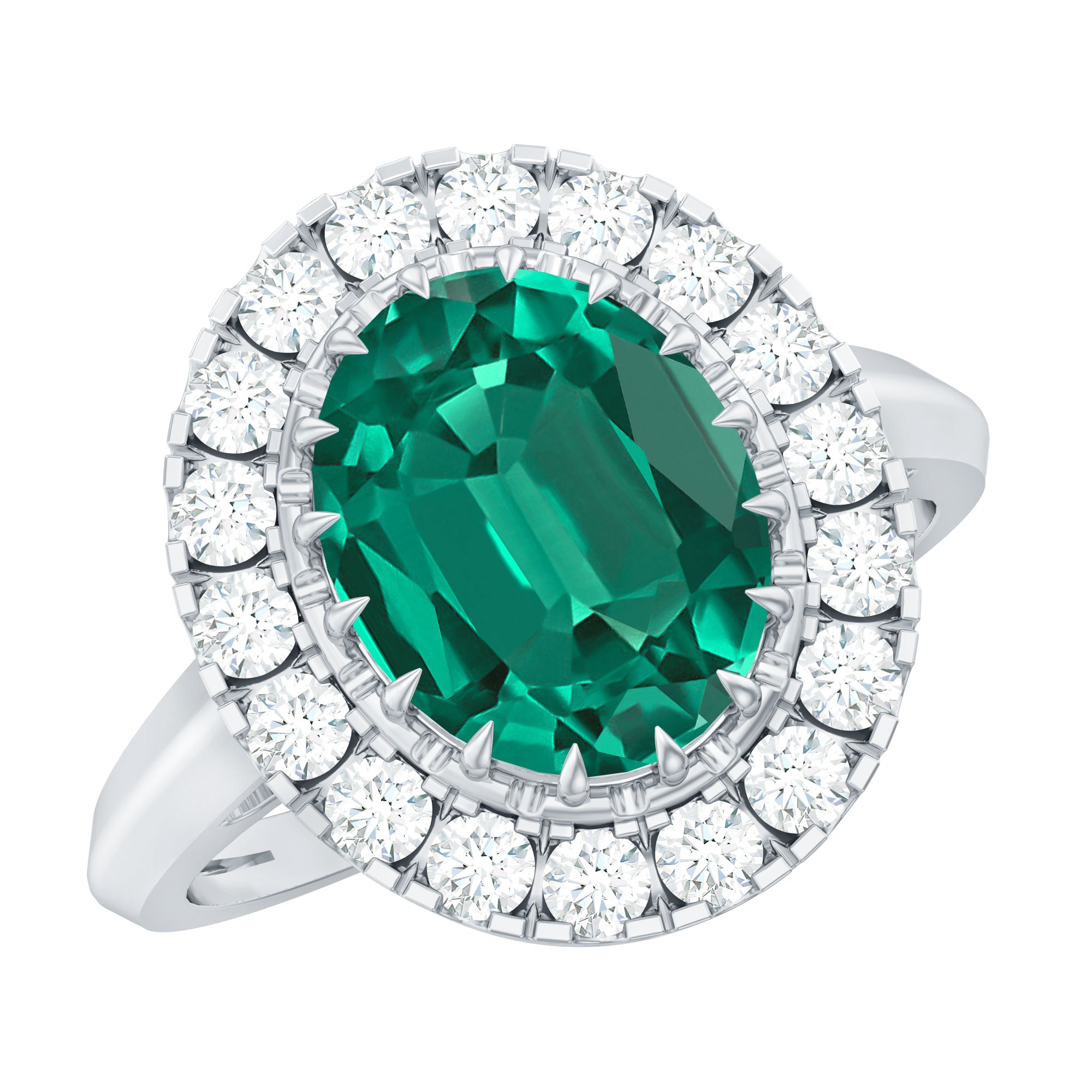 Certified 8X10 mm Oval Lab Grown Emerald Vintage Looking Engagement Ring with Halo