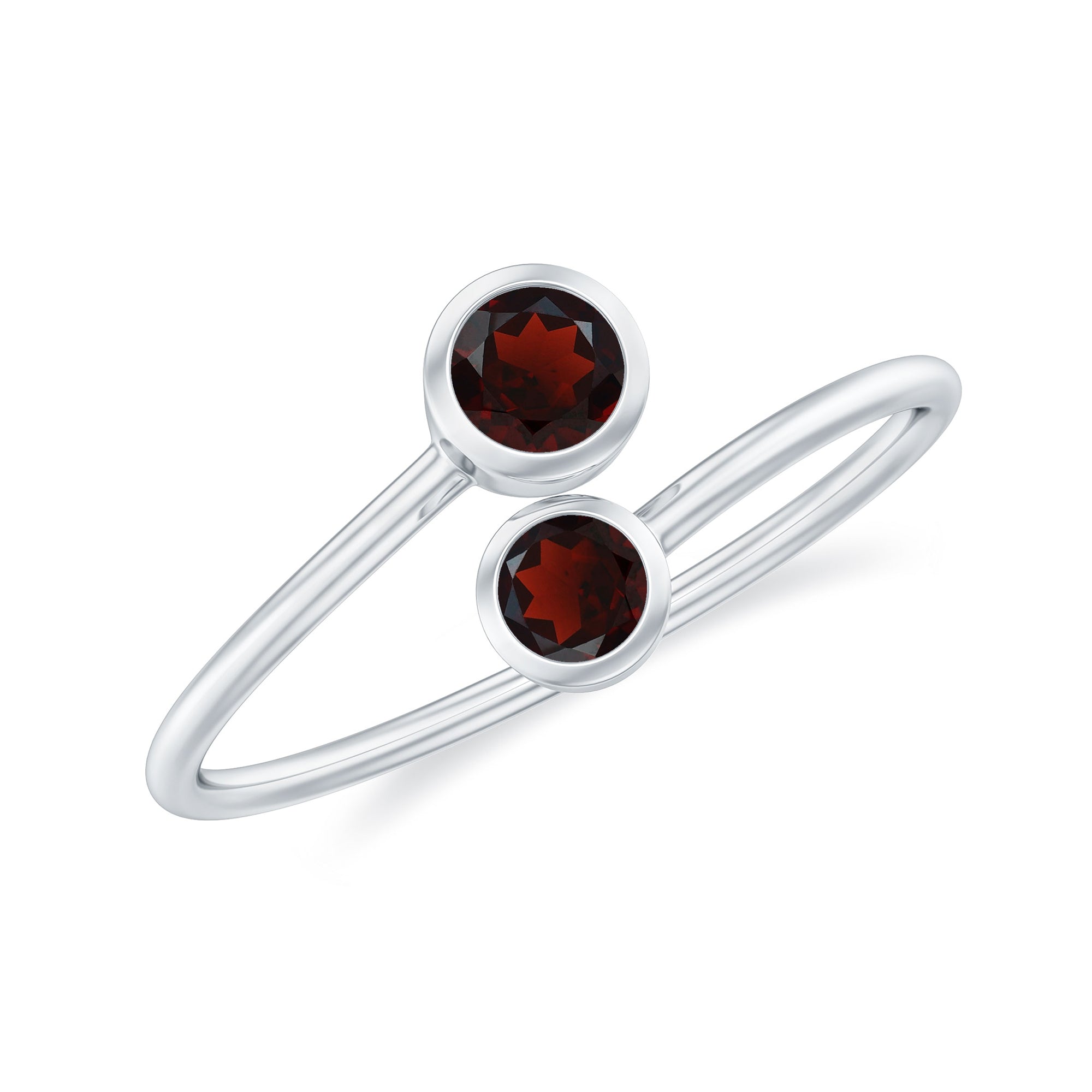 Natural Garnet 2 Stone Promise Ring with Bypass Shank AAA - Rosec Jewels