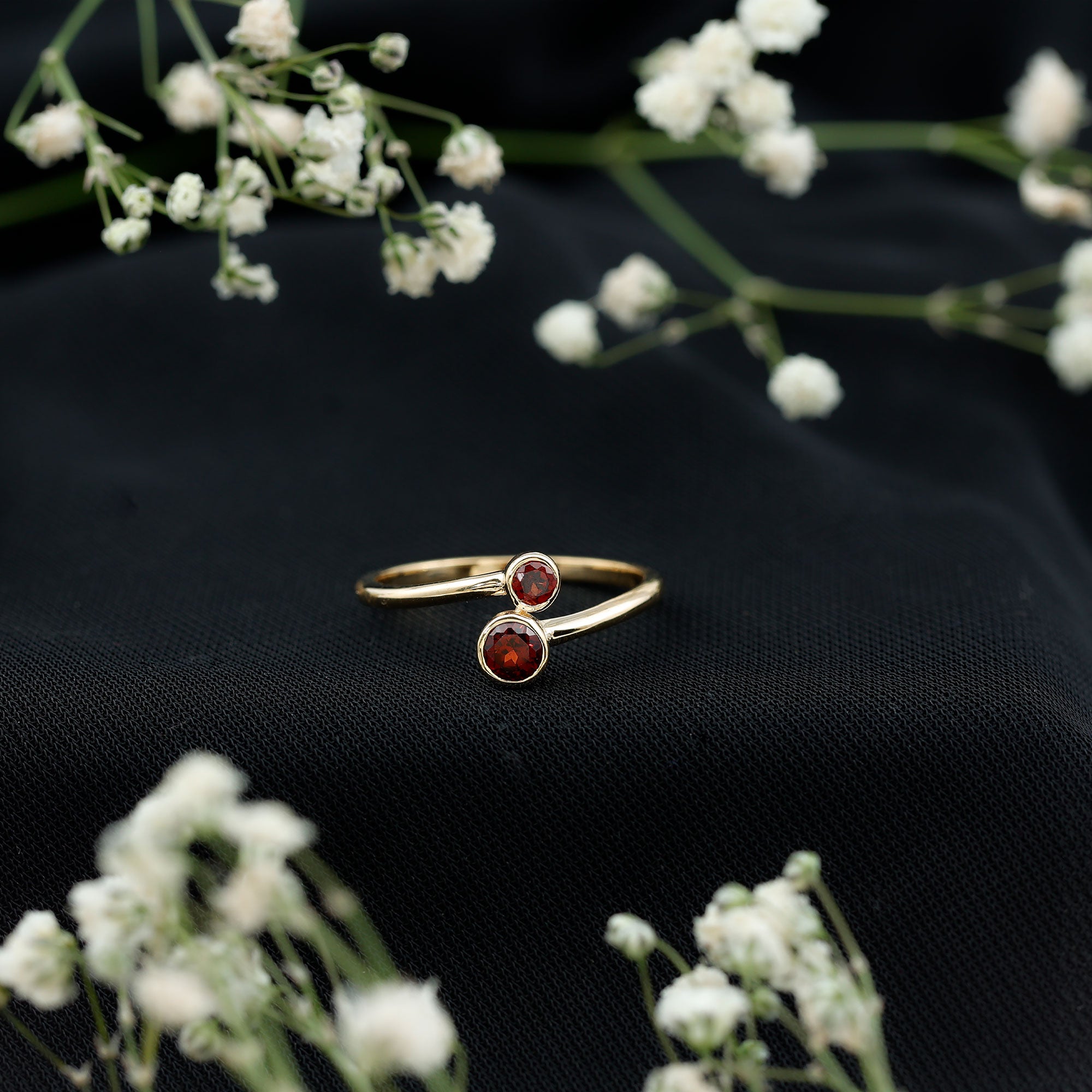 Natural Garnet 2 Stone Promise Ring with Bypass Shank AAA - Rosec Jewels