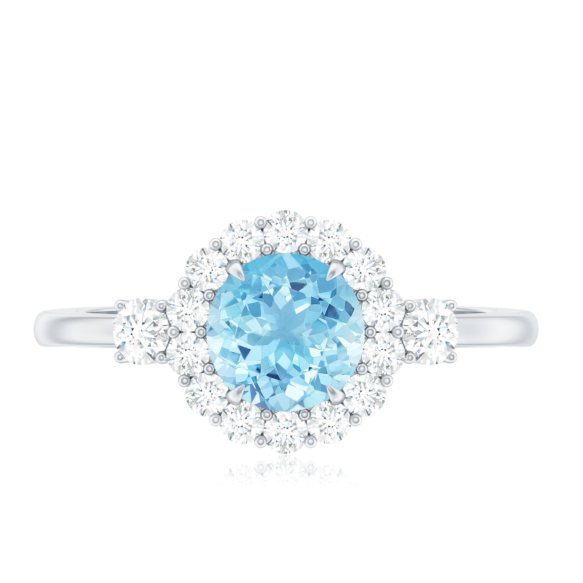 Rosec Jewels-Classic Aquamarine Engagement Ring with Diamond Halo