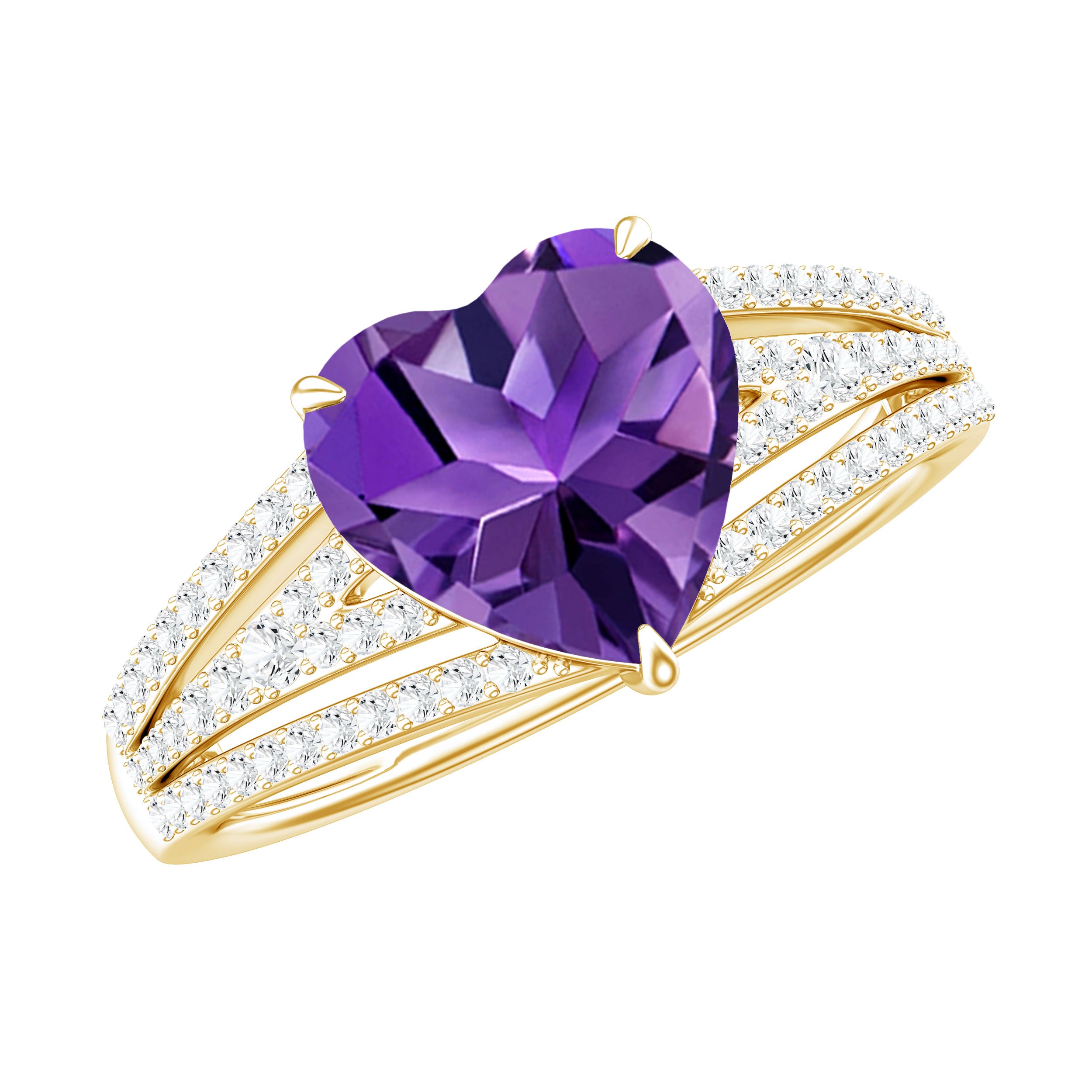 Natural 2 Carat Amethyst Heart Engagement Ring with Diamond Split Shank AAA - Rosec Jewels