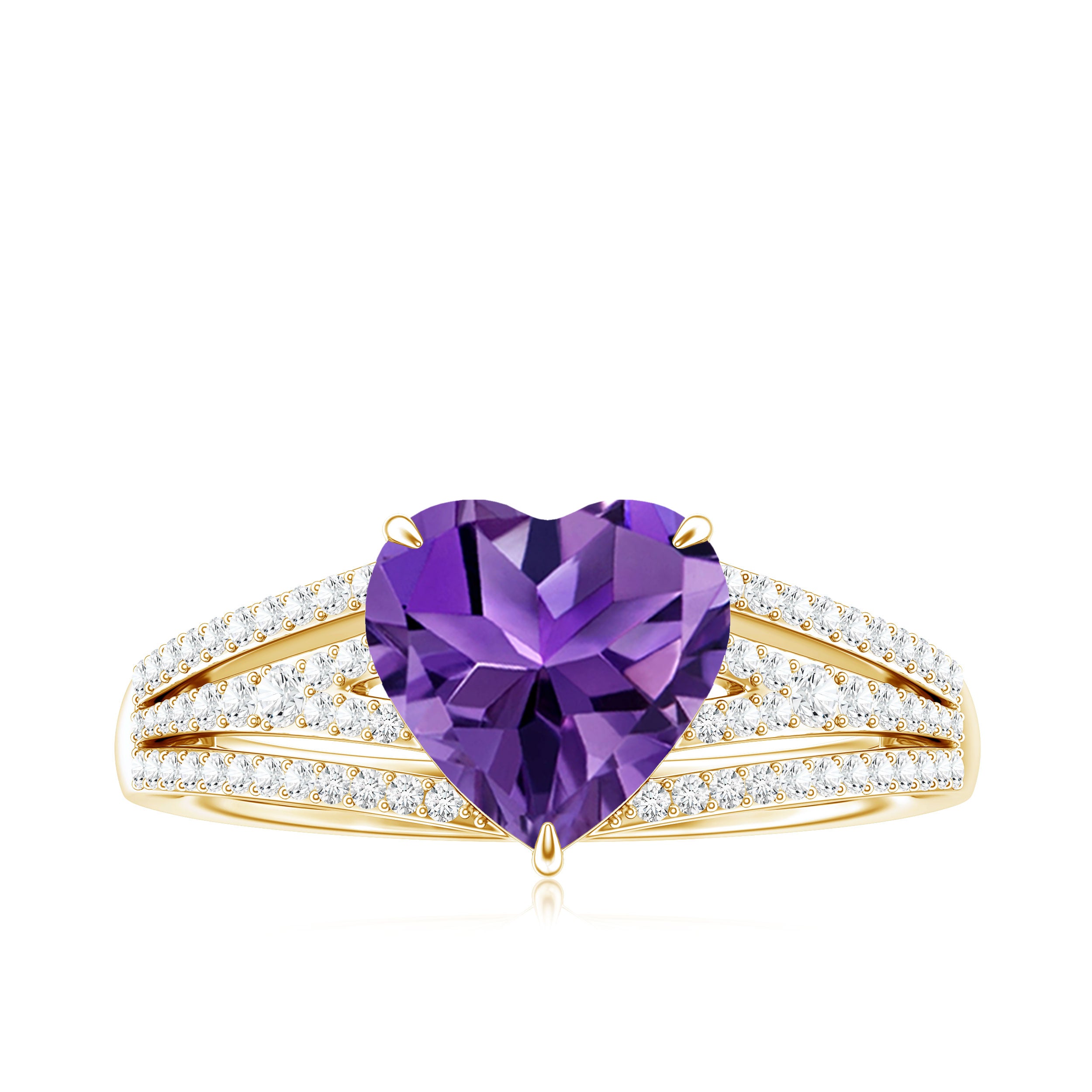 Natural 2 Carat Amethyst Heart Engagement Ring with Diamond Split Shank AAA - Rosec Jewels