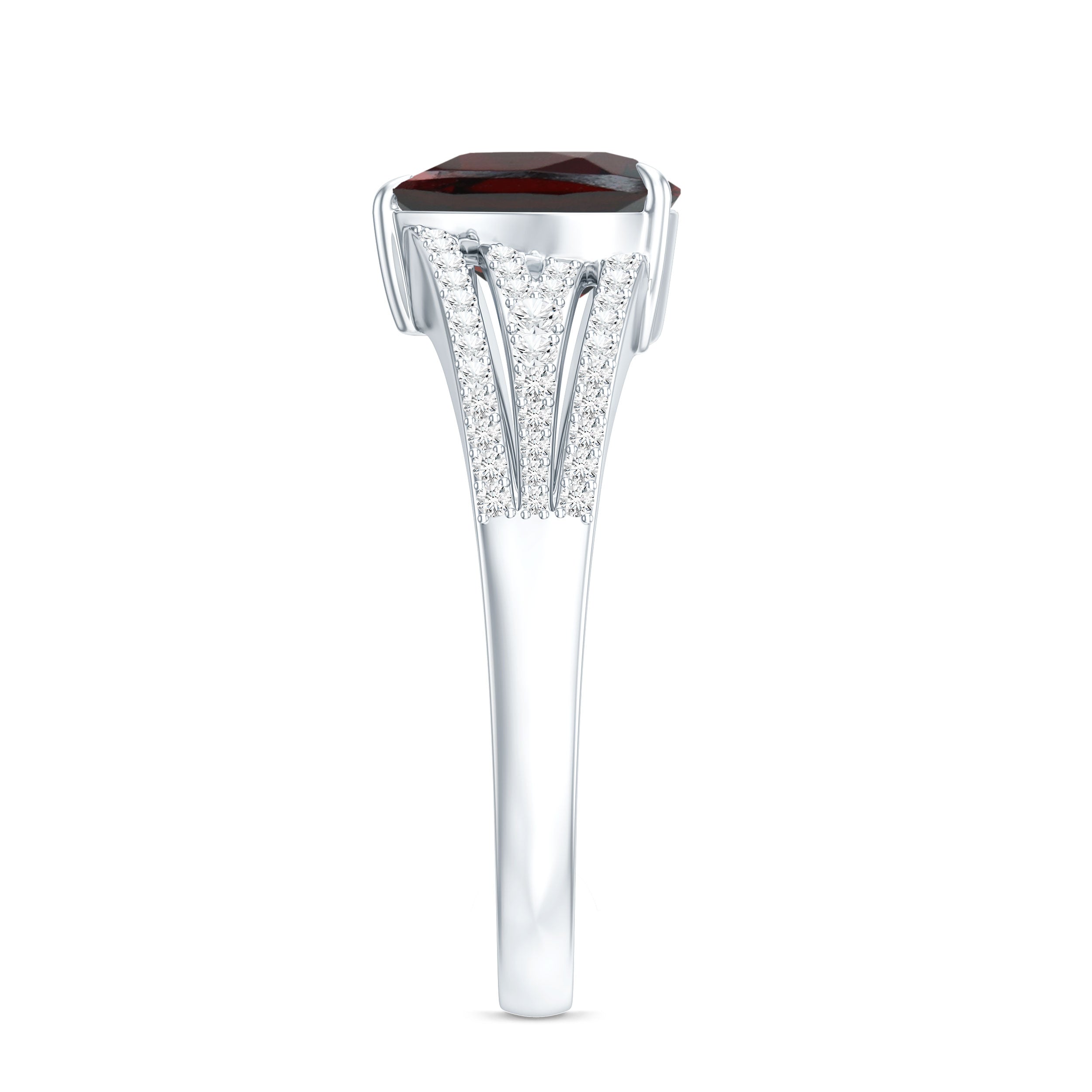 Natural 8mm Garnet Heart Engagement Ring with Diamond Split Shank AAA - Rosec Jewels