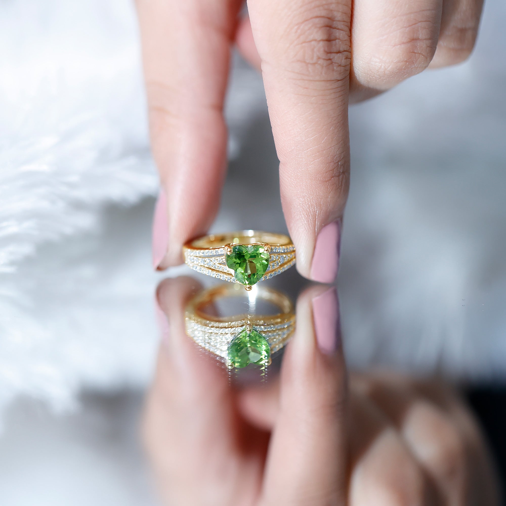 Natural 2 Carat Peridot Heart Engagement Ring with Diamond AAA - Rosec Jewels