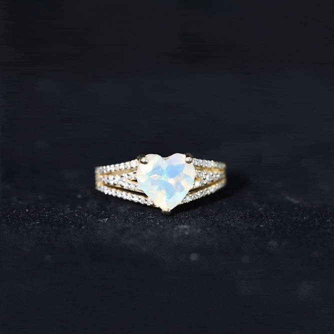 Designer Ethiopian Opal Heart Engagement Ring with Diamond Split Shank AAA - Rosec Jewels