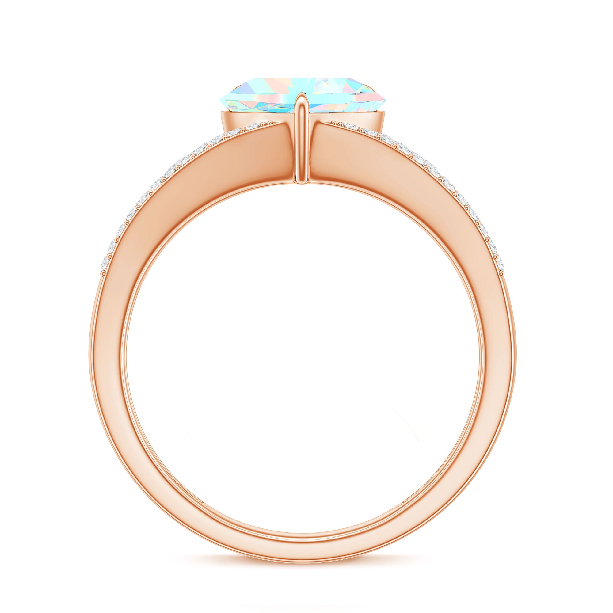 Designer Ethiopian Opal Heart Engagement Ring with Diamond Split Shank AAA - Rosec Jewels