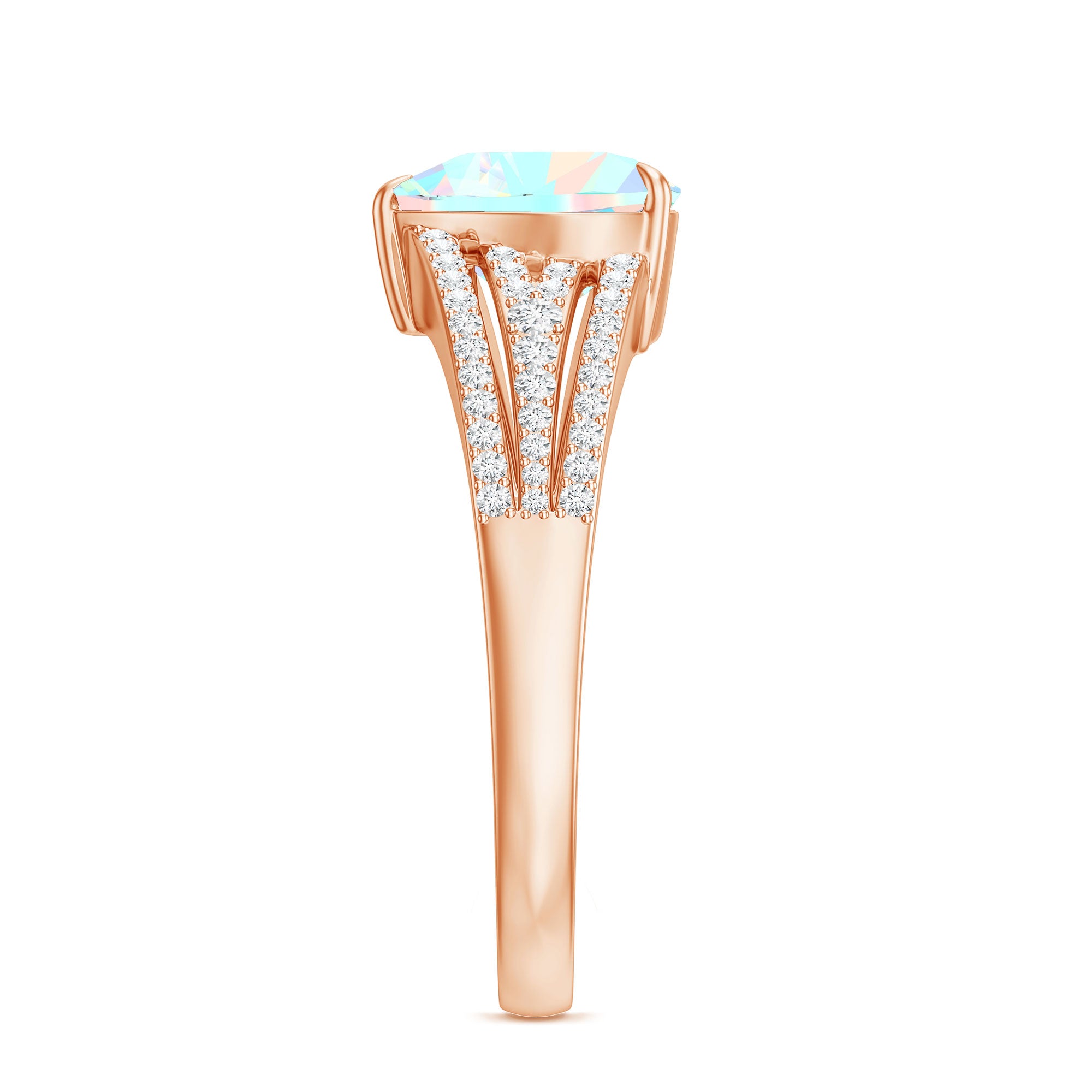 Designer Ethiopian Opal Heart Engagement Ring with Diamond Split Shank AAA - Rosec Jewels