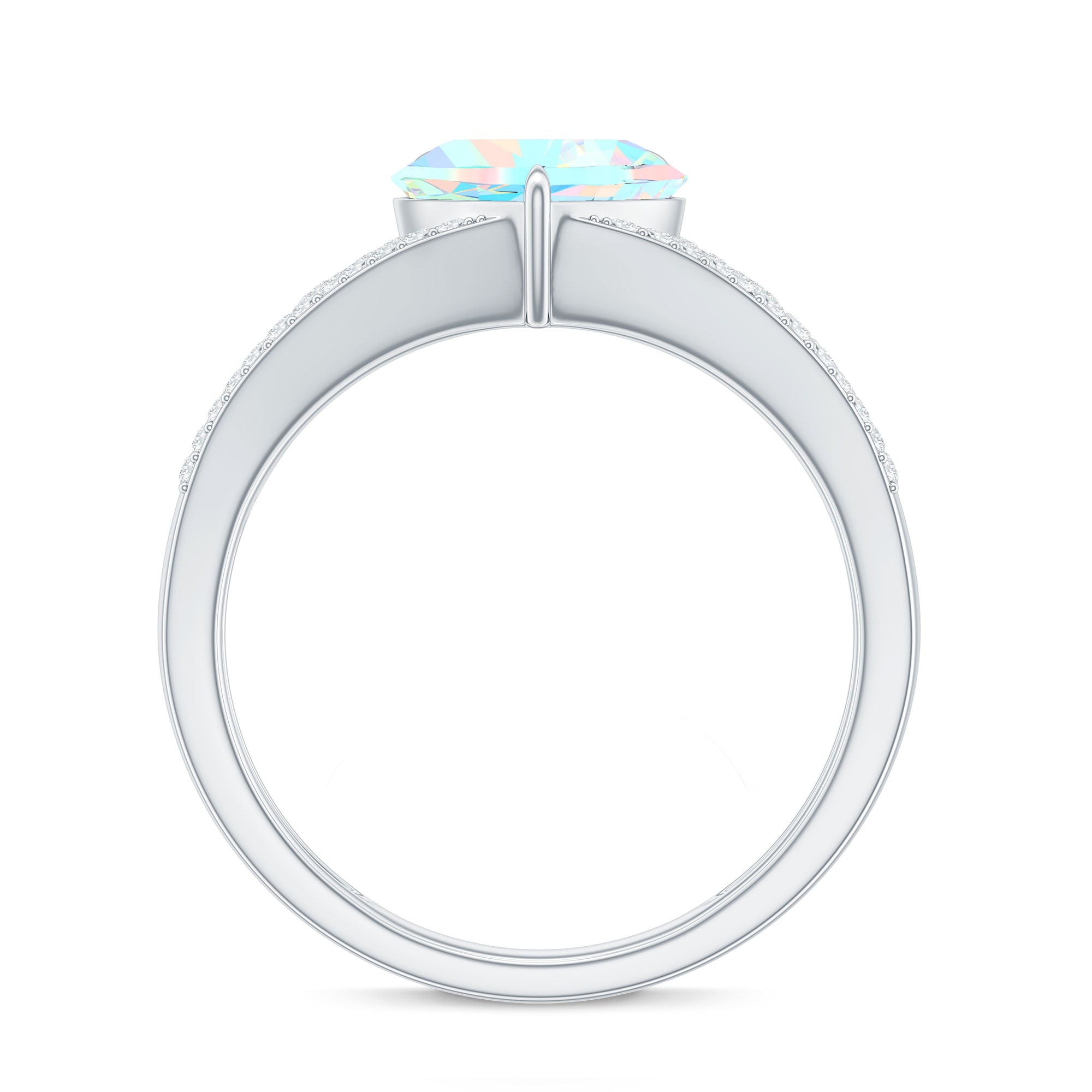 Designer Ethiopian Opal Heart Engagement Ring with Diamond Split Shank AAA - Rosec Jewels