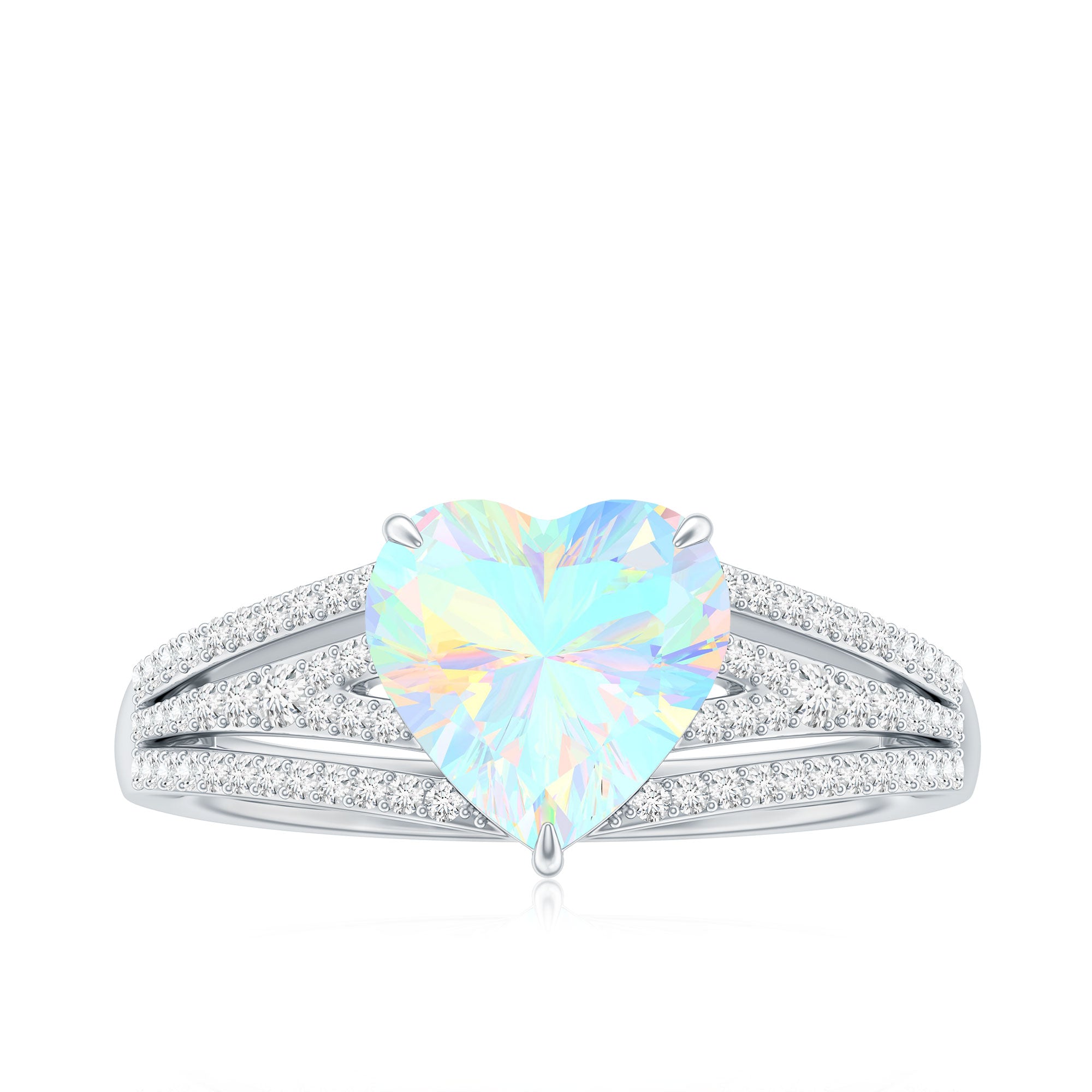 Designer Ethiopian Opal Heart Engagement Ring with Diamond Split Shank AAA - Rosec Jewels