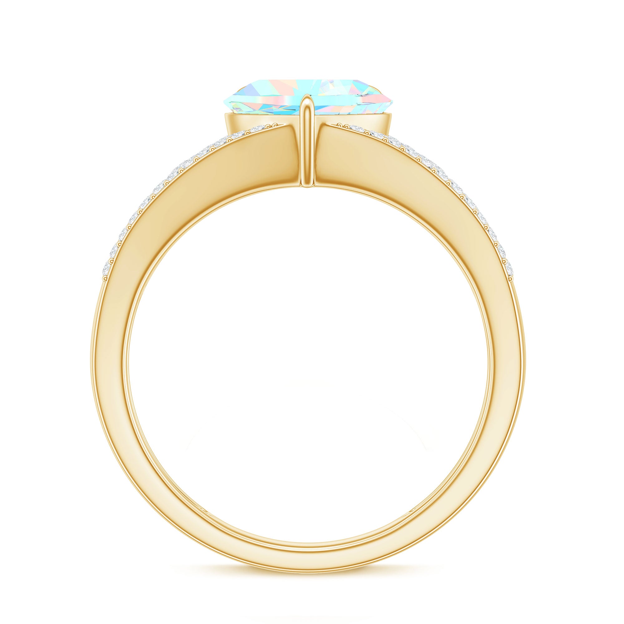 Designer Ethiopian Opal Heart Engagement Ring with Diamond Split Shank AAA - Rosec Jewels