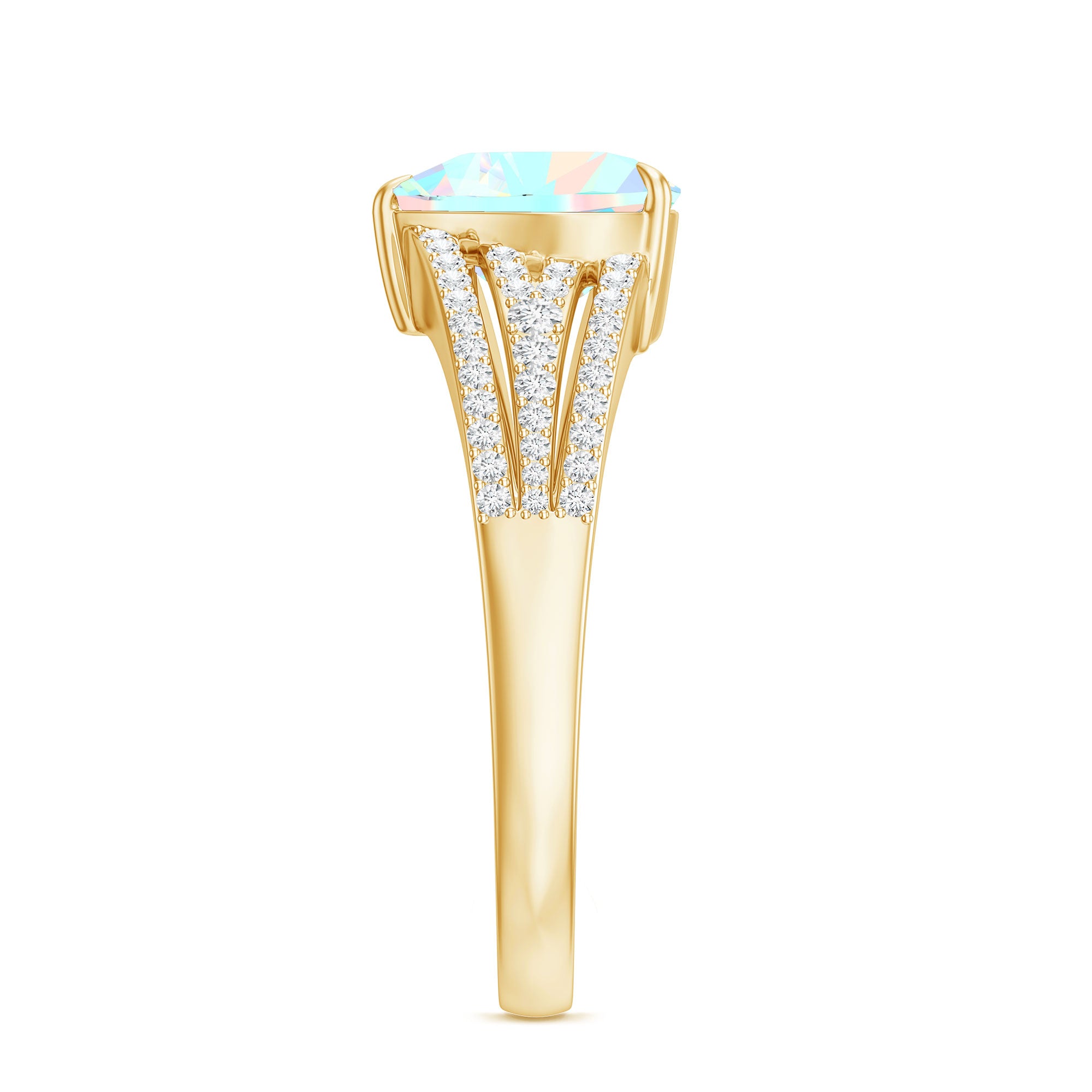 Designer Ethiopian Opal Heart Engagement Ring with Diamond Split Shank AAA - Rosec Jewels