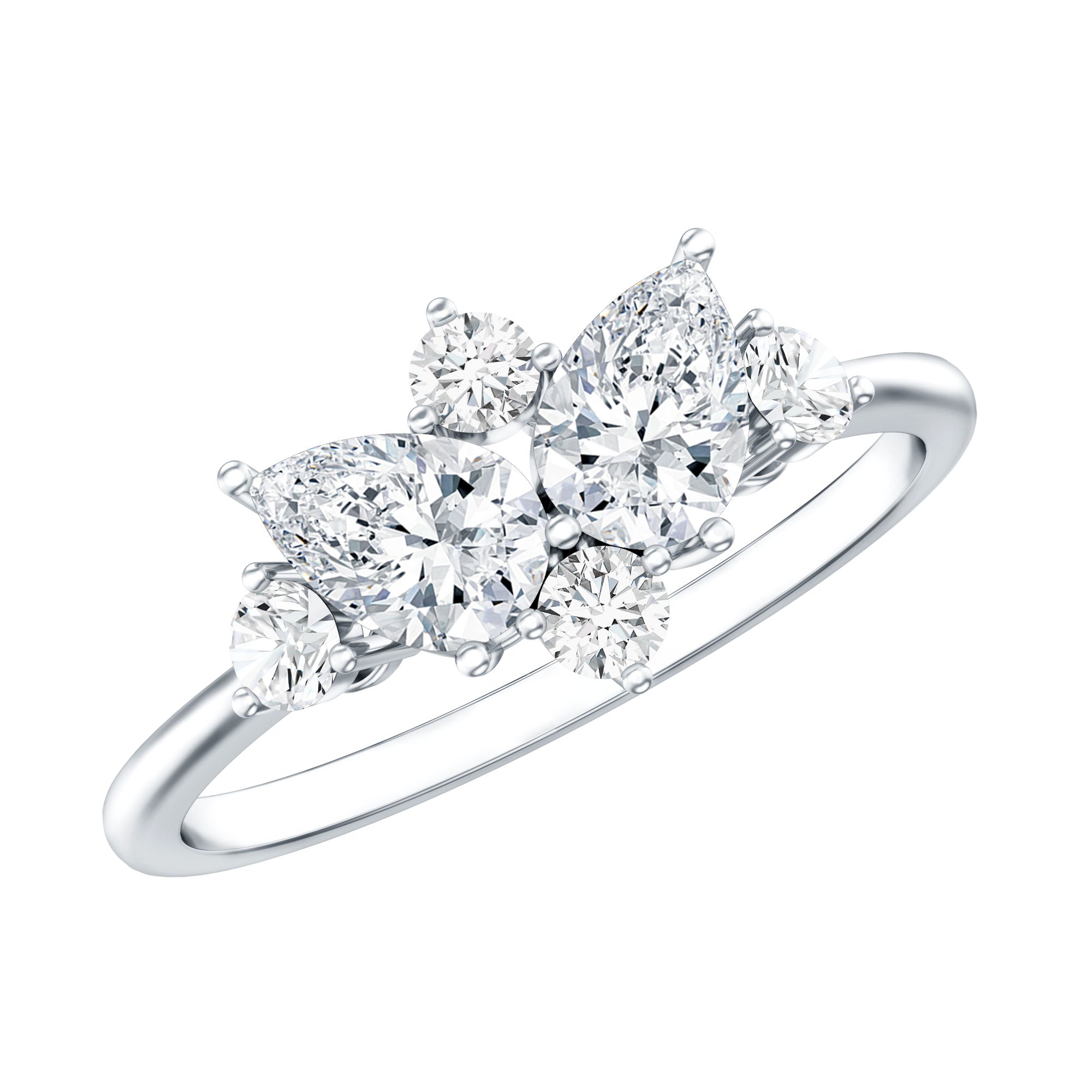 Pear and Round Moissanite Cluster Promise Ring D-VS1 - Rosec Jewels