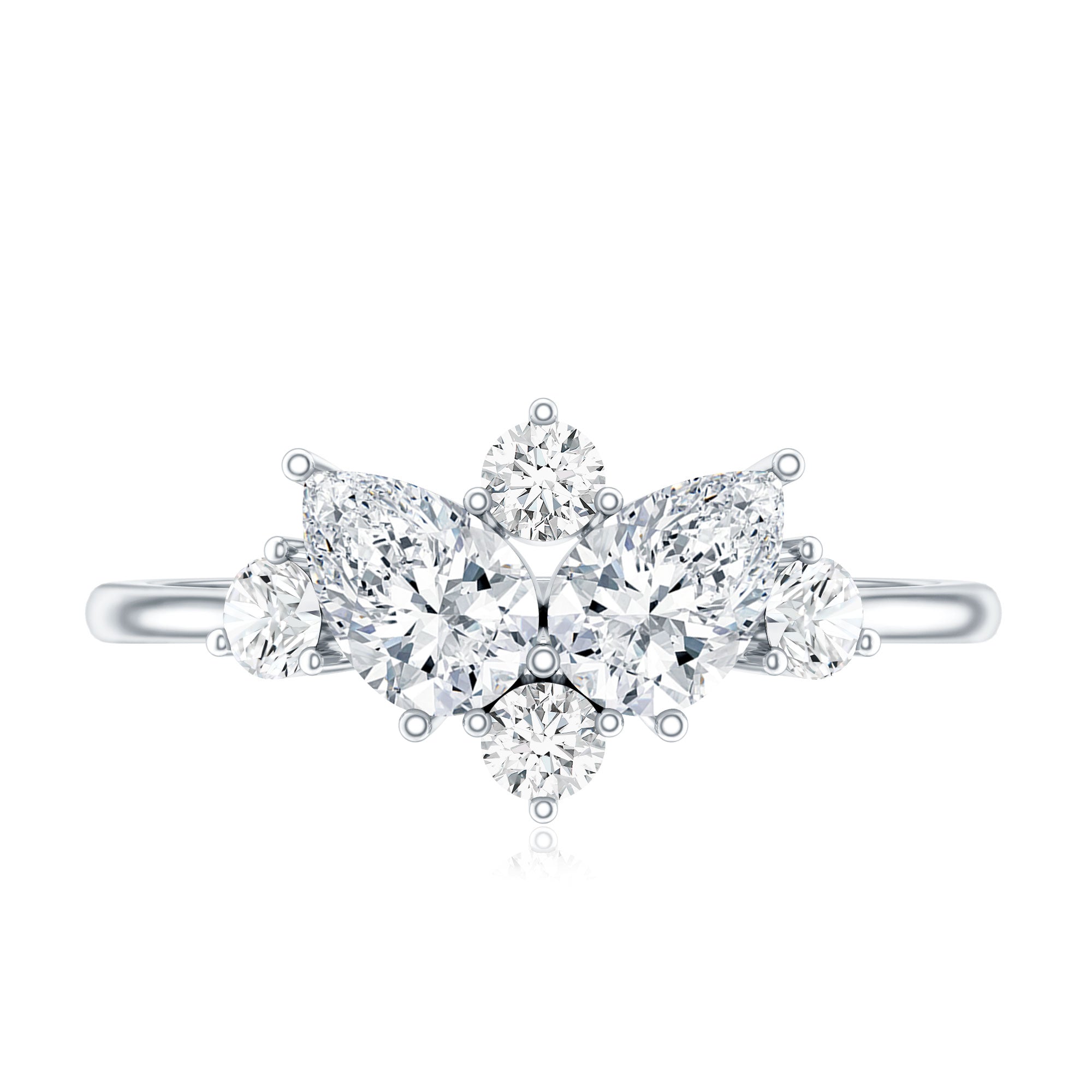 Pear and Round Moissanite Cluster Promise Ring D-VS1 - Rosec Jewels